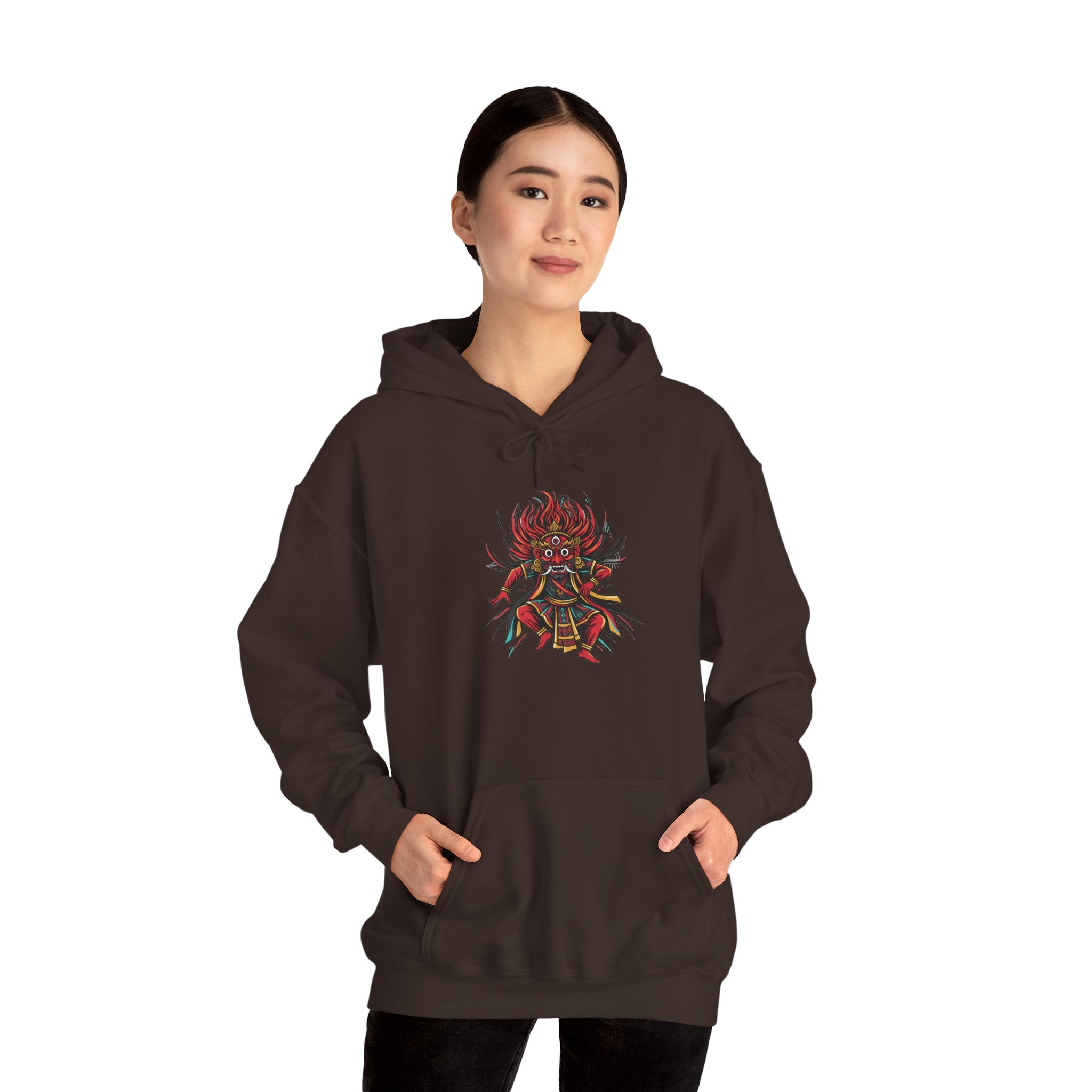 Demonic Oni Mask Hoodie — Japanese Demon Illustration Sweatshirt