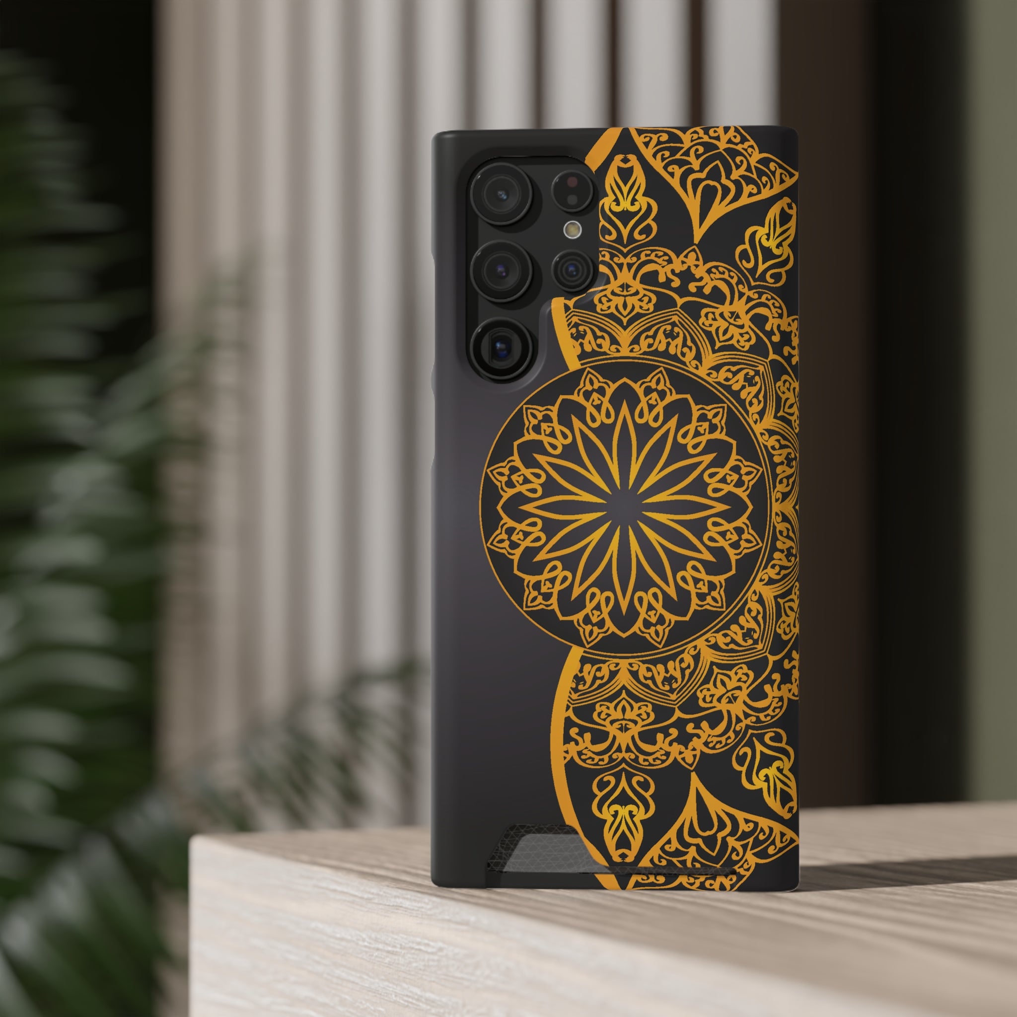 Elegant Mandala Phone Case With Card Holder, Boho Chic Gift, Smartphone Protector, Functional Accessory, Stylish Tech Decor