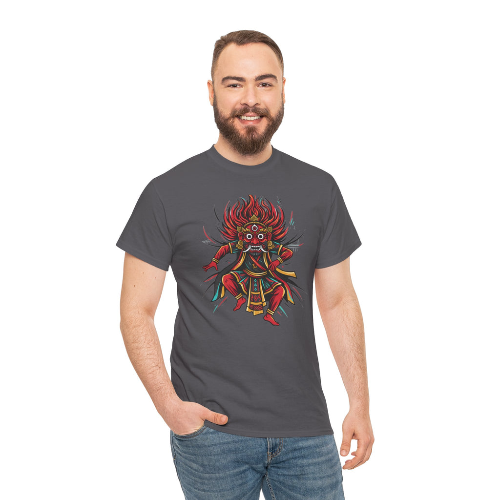 T-Shirt — Fierce Red Oni Demon Graphic Tee (Mythic Japanese Mask Design)