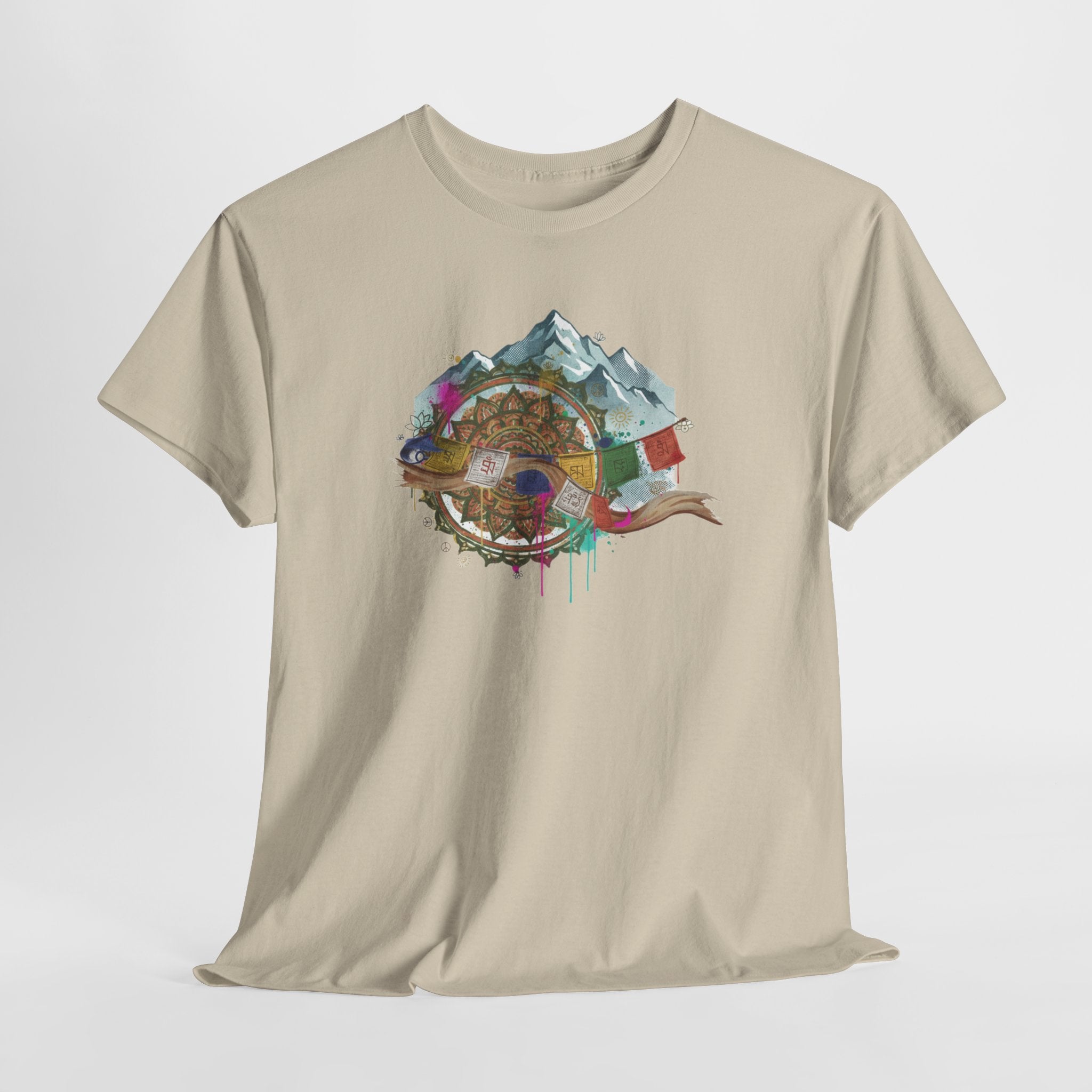 Adventure Compass Graphic Tee — Mountain, Globe & Flag Illustration