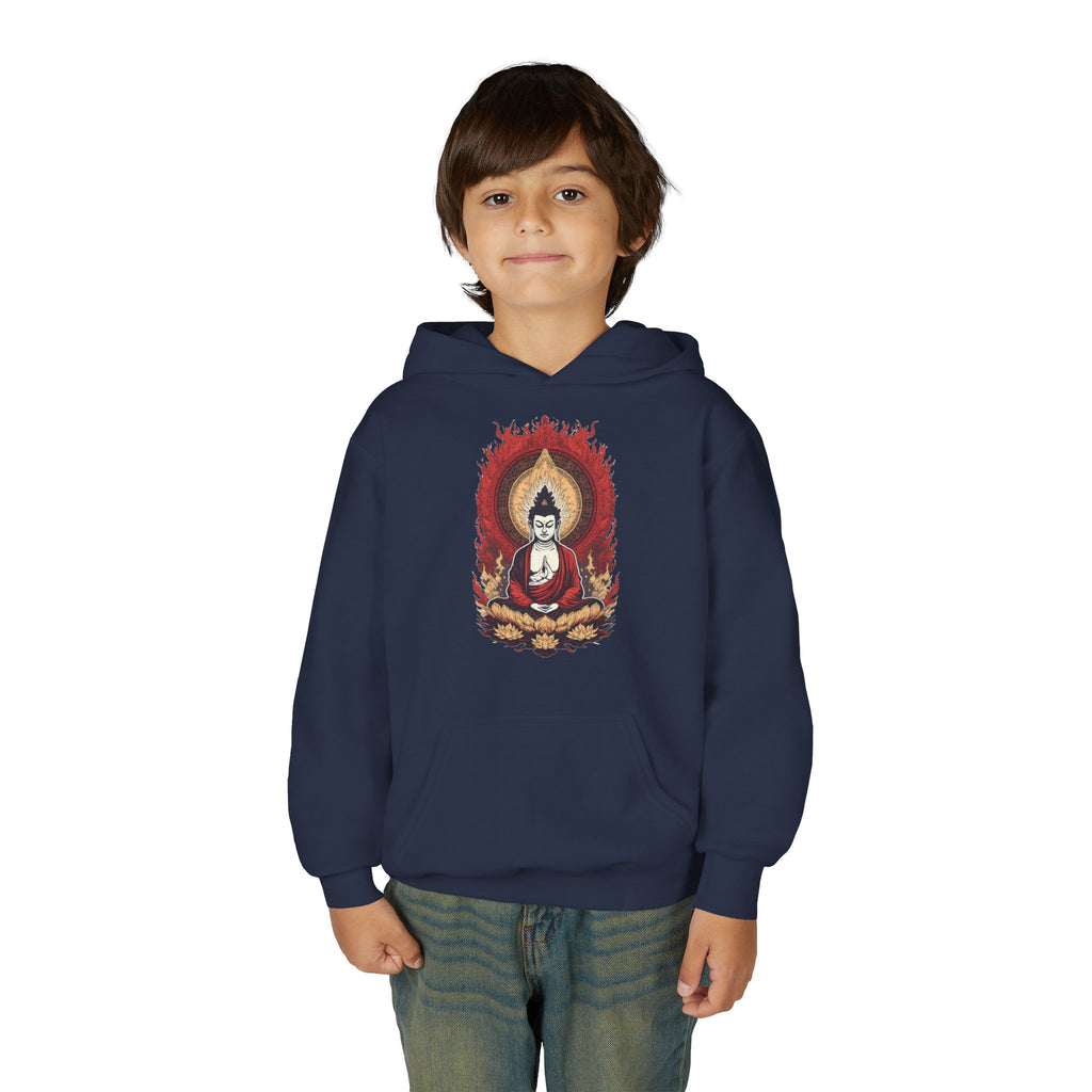 Buddha Flame Youth Hoodie — Meditative Lotus Buddha Graphic Sweatshirt