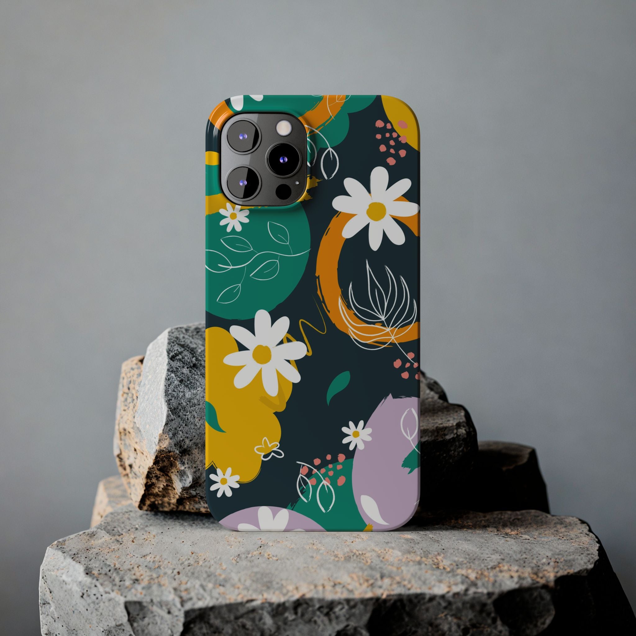 Floral Circle Slim Phone Case — Colorful Abstract Daisies Phone Cover