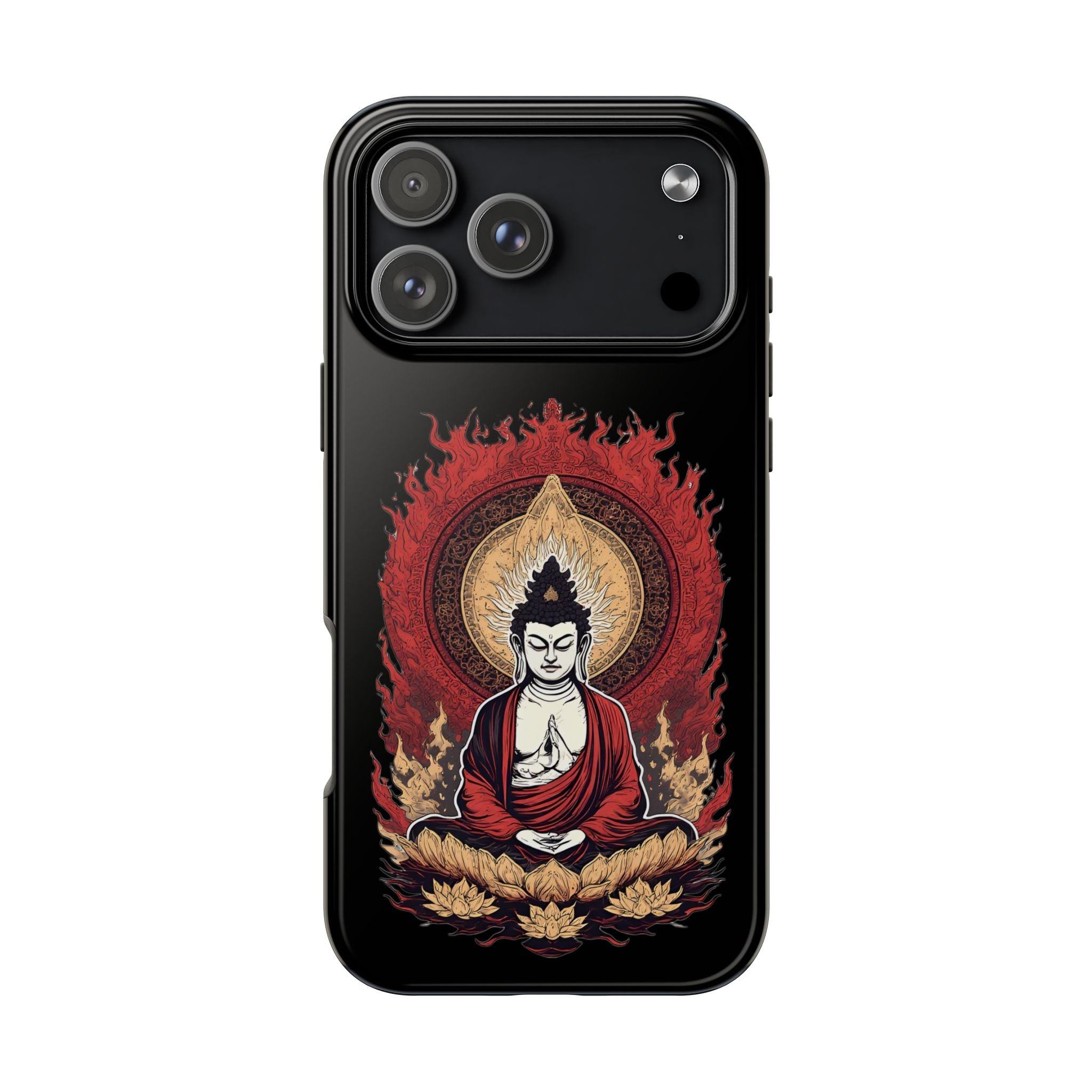 Buddha Meditation Tough Phone Case — Flame Halo Lotus Spiritual Protective Cover