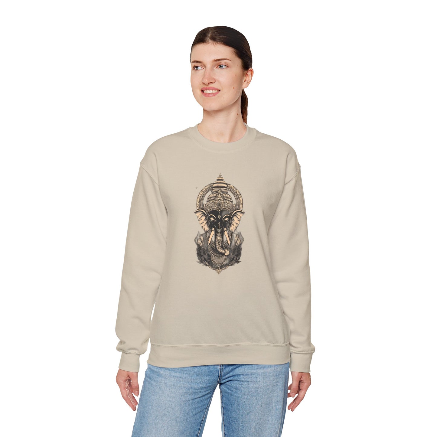 Elephant Mandala Crewneck Sweatshirt — Spiritual Indian-Inspired Graphic