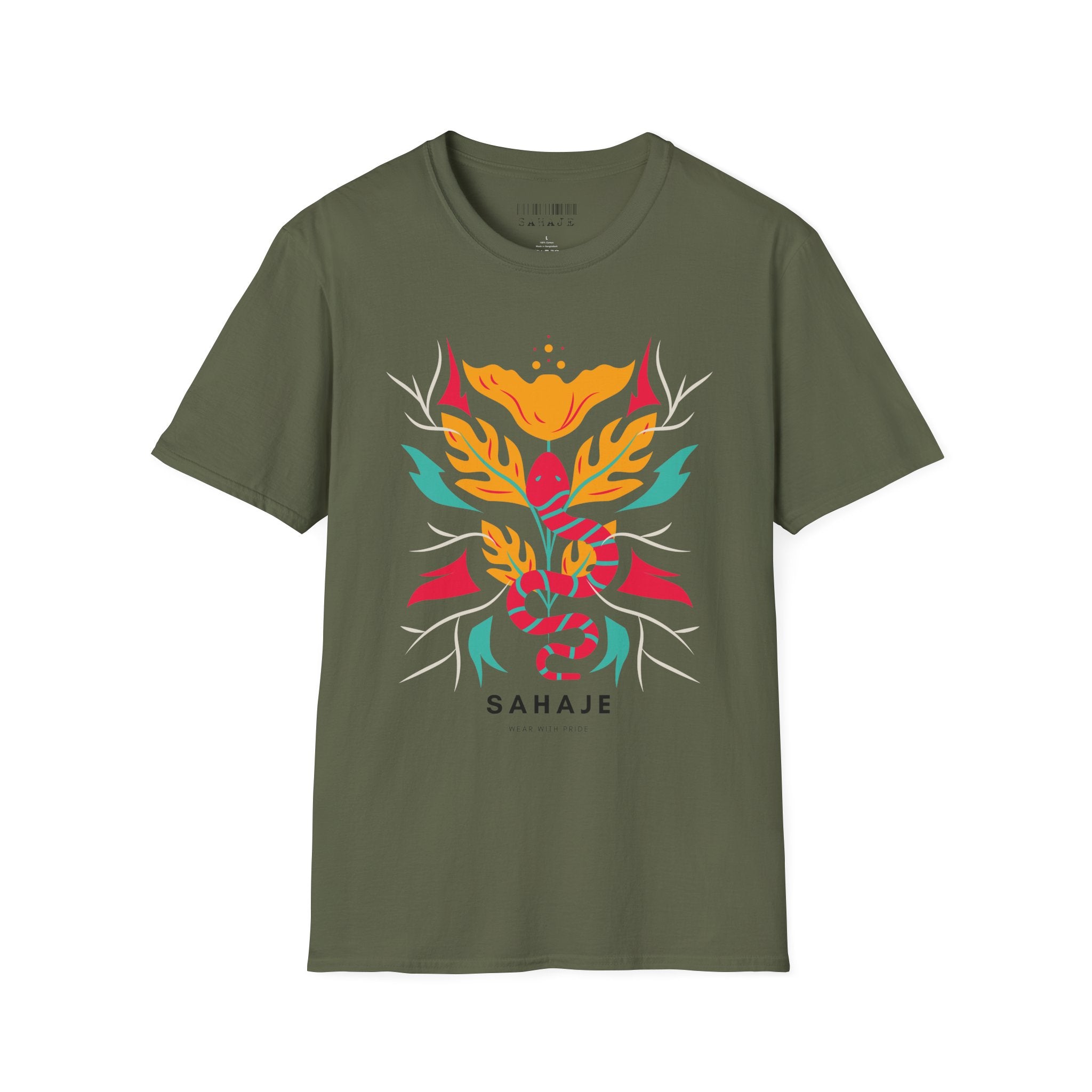 Sahaje Floral Snake Graphic T‑Shirt — Colorful Botanical Serpent Tee