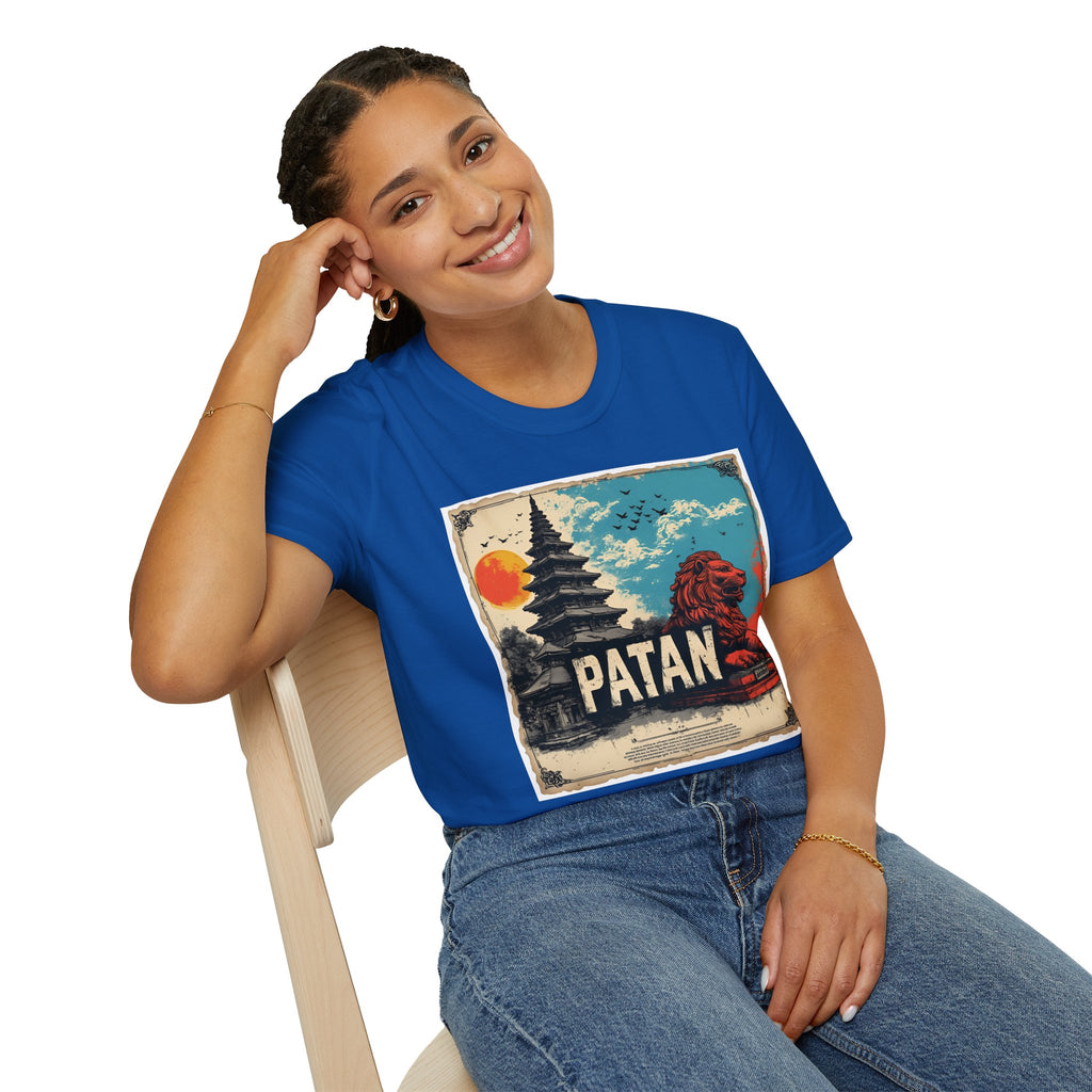 Patan City T-Shirt – Temple & Lion Graphic Tee, Nepali Cultural Heritage Design