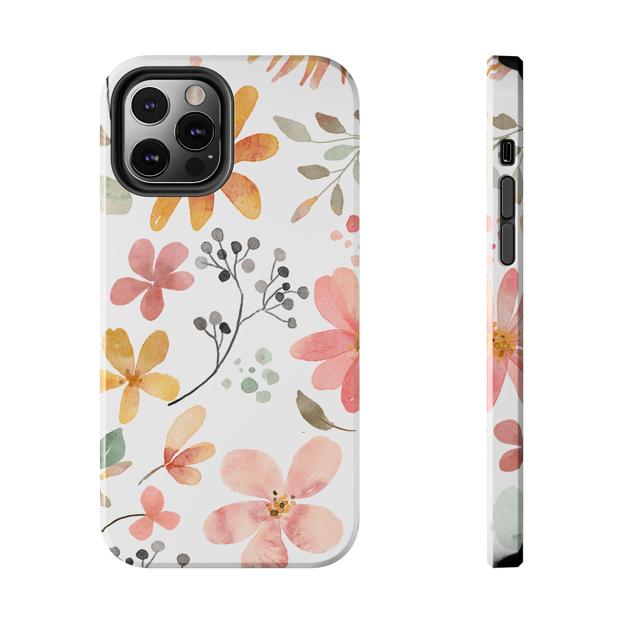 Floral Watercolor Tough Phone Case — Pink & Peach Botanical Protection