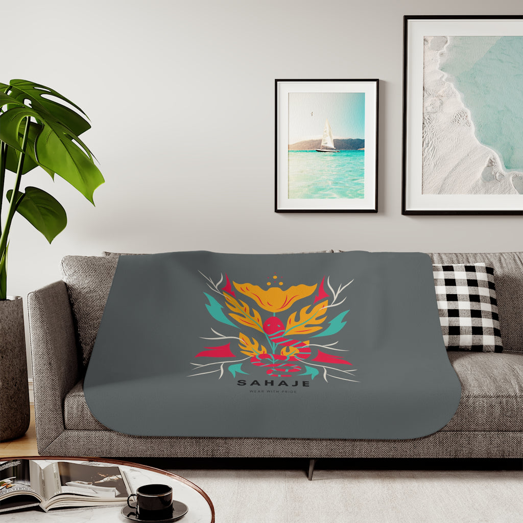 Sahaje Floral Snake Sherpa Blanket – Cozy Two-Tone Throw