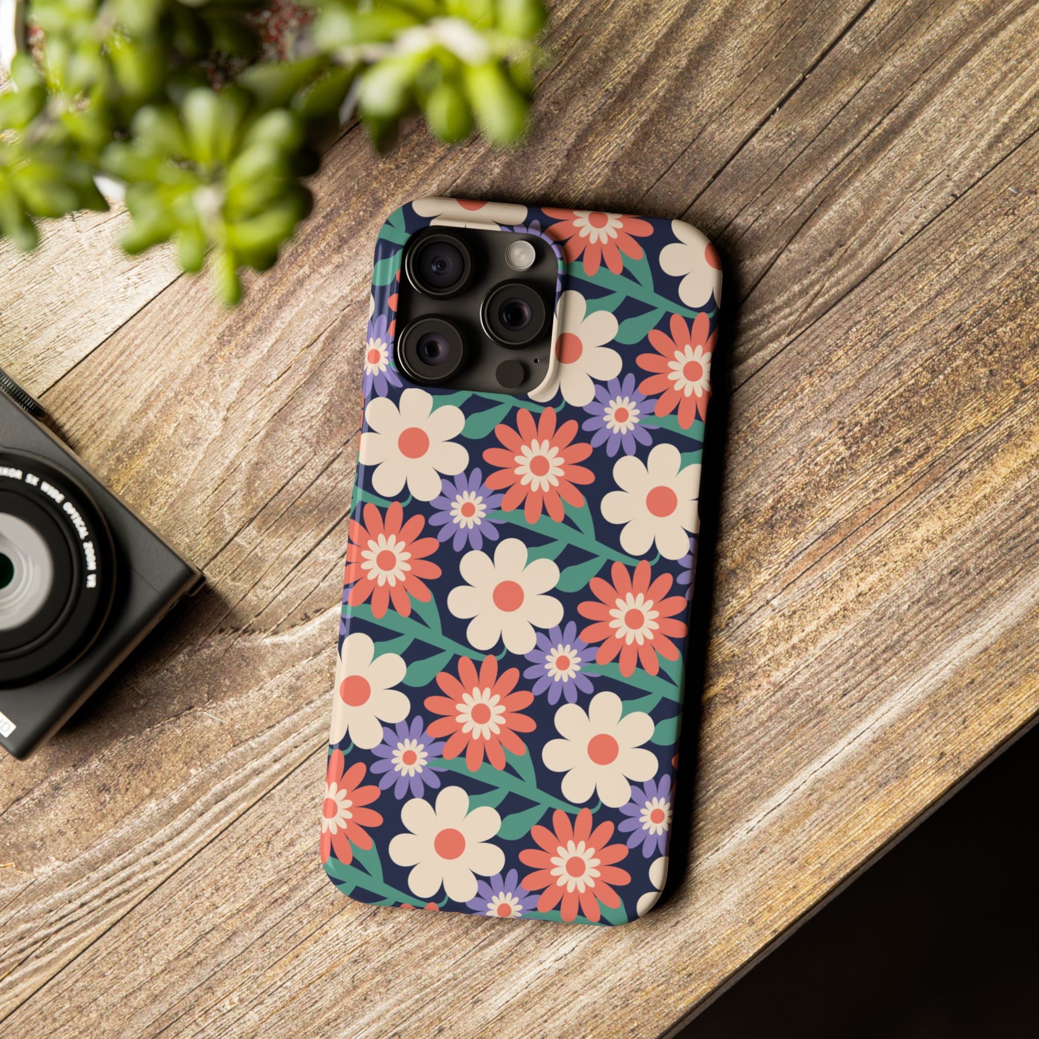 Floral Retro Slim Phone Case – Navy Ditsy Flowers