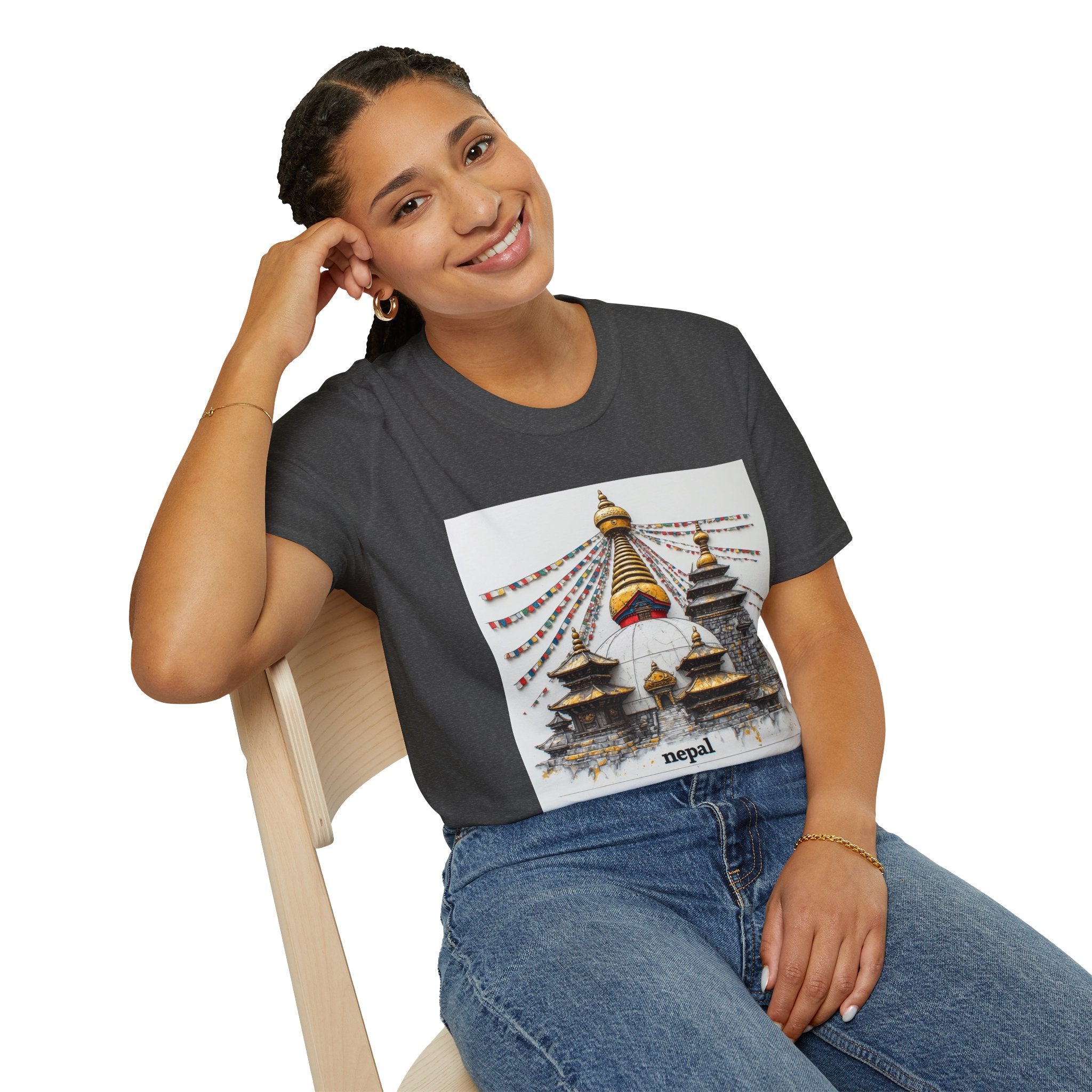 Nepal Temple Graphic T-Shirt — Boudhanath Stupa Prayer Flags Travel Tee