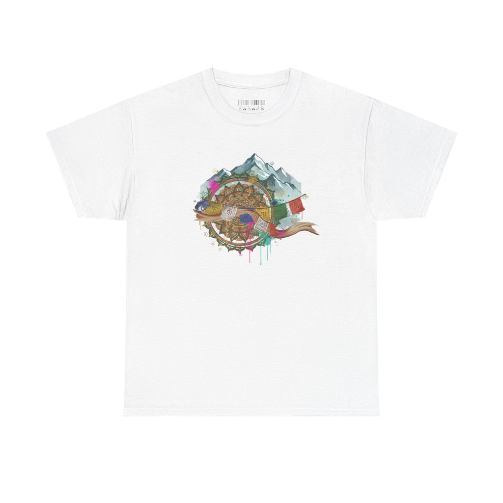 Adventure Compass Graphic Tee — Mountain, Globe & Flag Illustration