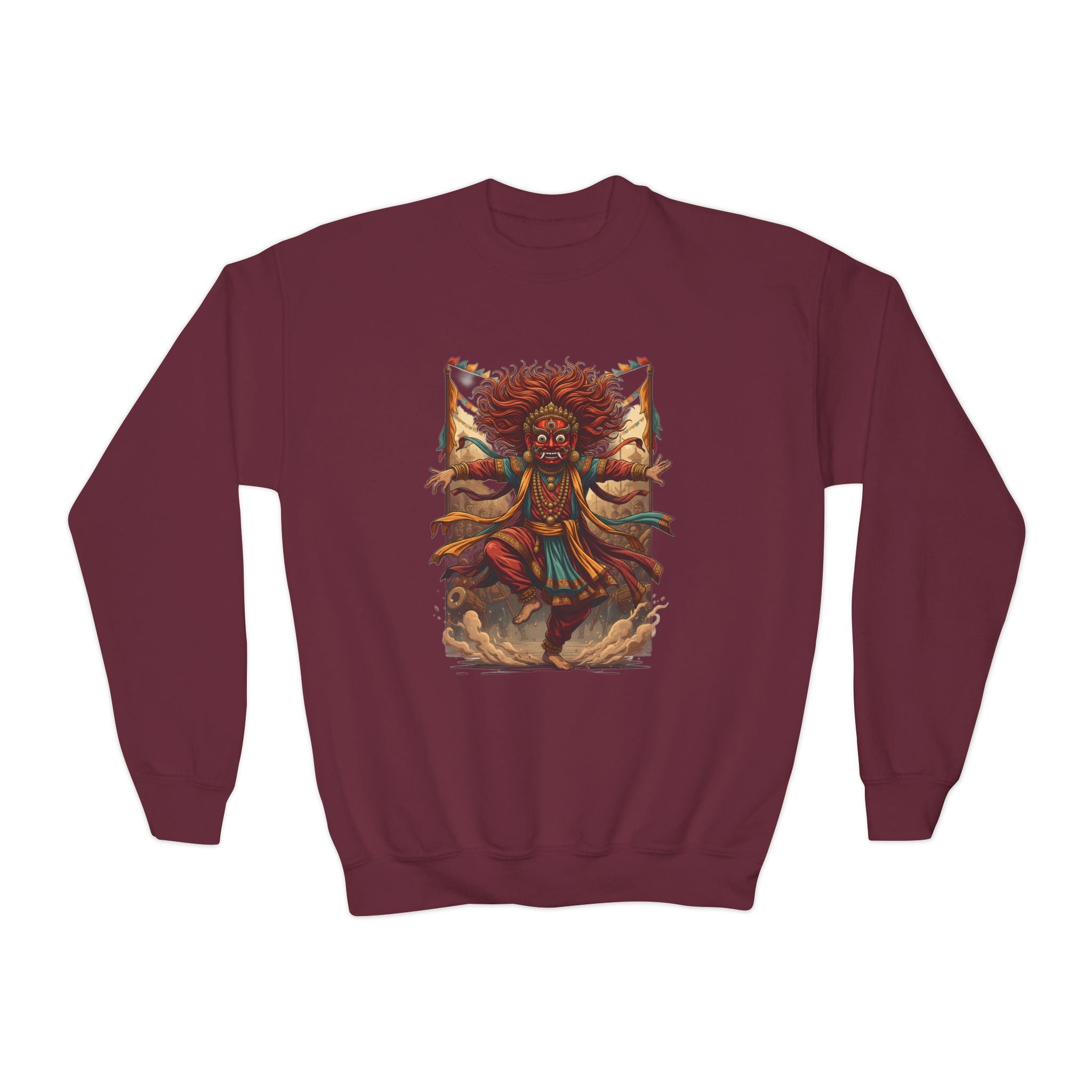 Youth Sweatshirt — Colorful Tribal Dancer Graphic Crewneck