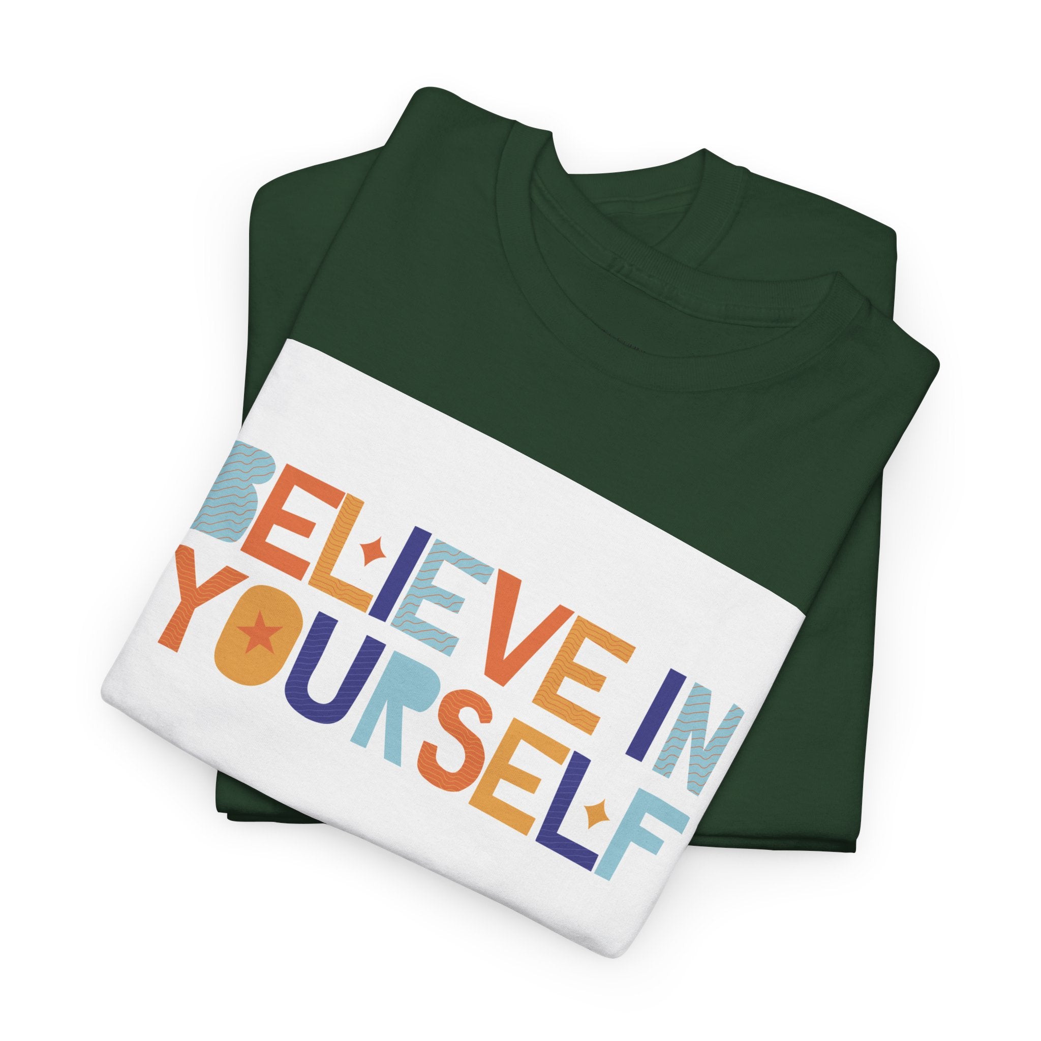 T-Shirt — "Believe in Yourself" Colorful Retro Motivational Tee