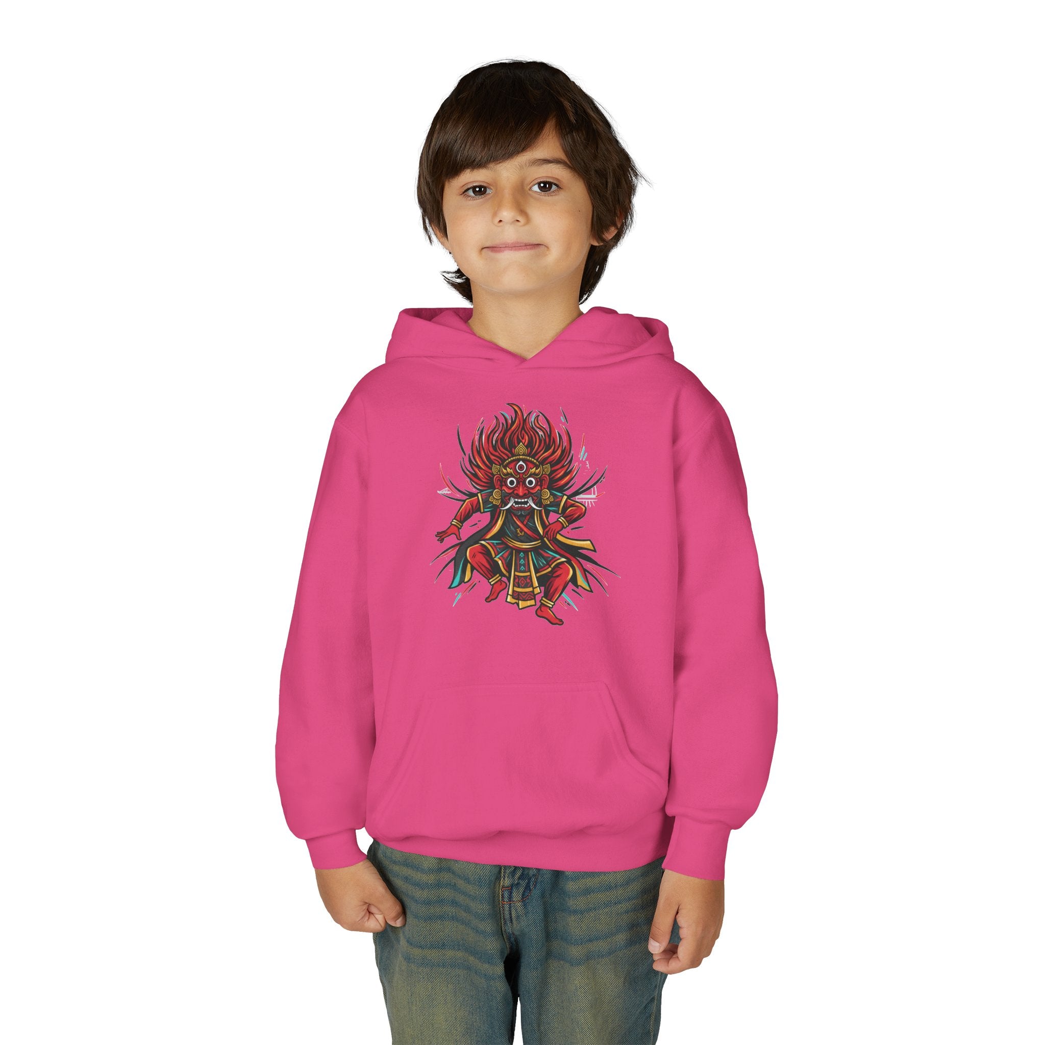 Youth Hoodie — Colorful Mythical Demon Mask Graphic