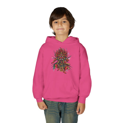 Youth Hoodie — Colorful Mythical Demon Mask Graphic