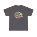 Adventure Compass Graphic Tee — Mountain, Globe & Flag Illustration