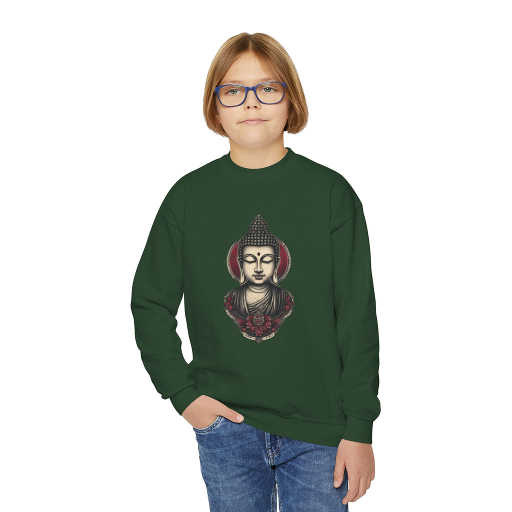 Buddha Head Crewneck Sweatshirt — Youth Mindfulness Graphic Pullover