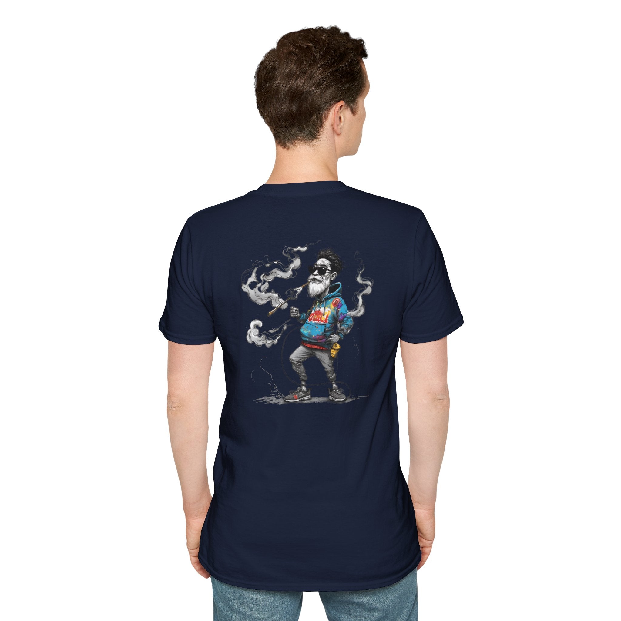 Cartoon T-Shirt – Funny Old Man Smoking Street Graphic Tee, Anti-Smoking Awareness Shirt