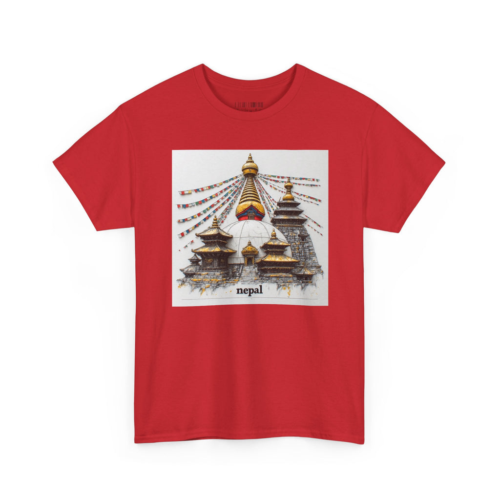 Nepal Swayambhunath Stupa T-Shirt — Buddhist Prayer Flags Travel Tee