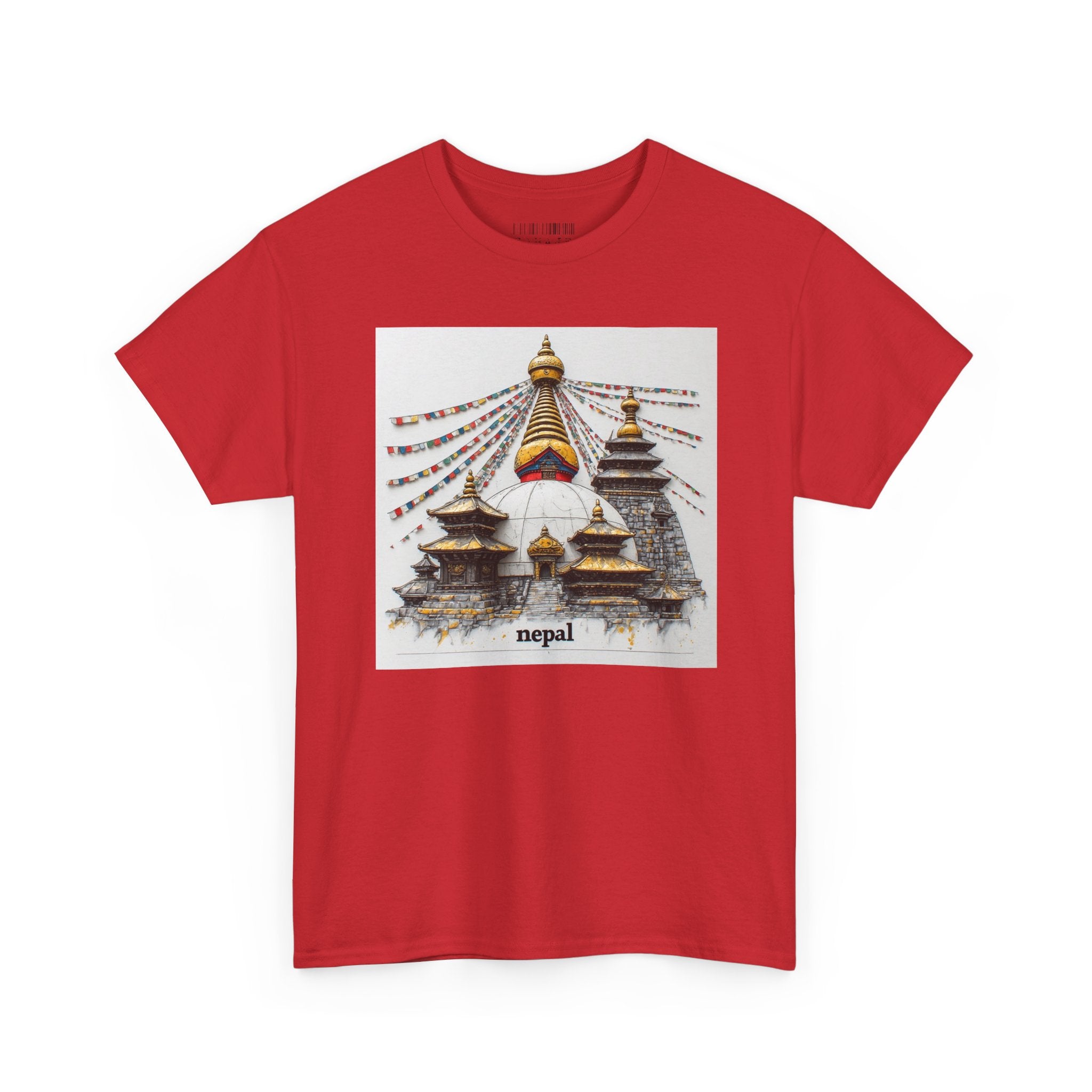 Nepal Swayambhunath Stupa T-Shirt — Buddhist Prayer Flags Travel Tee