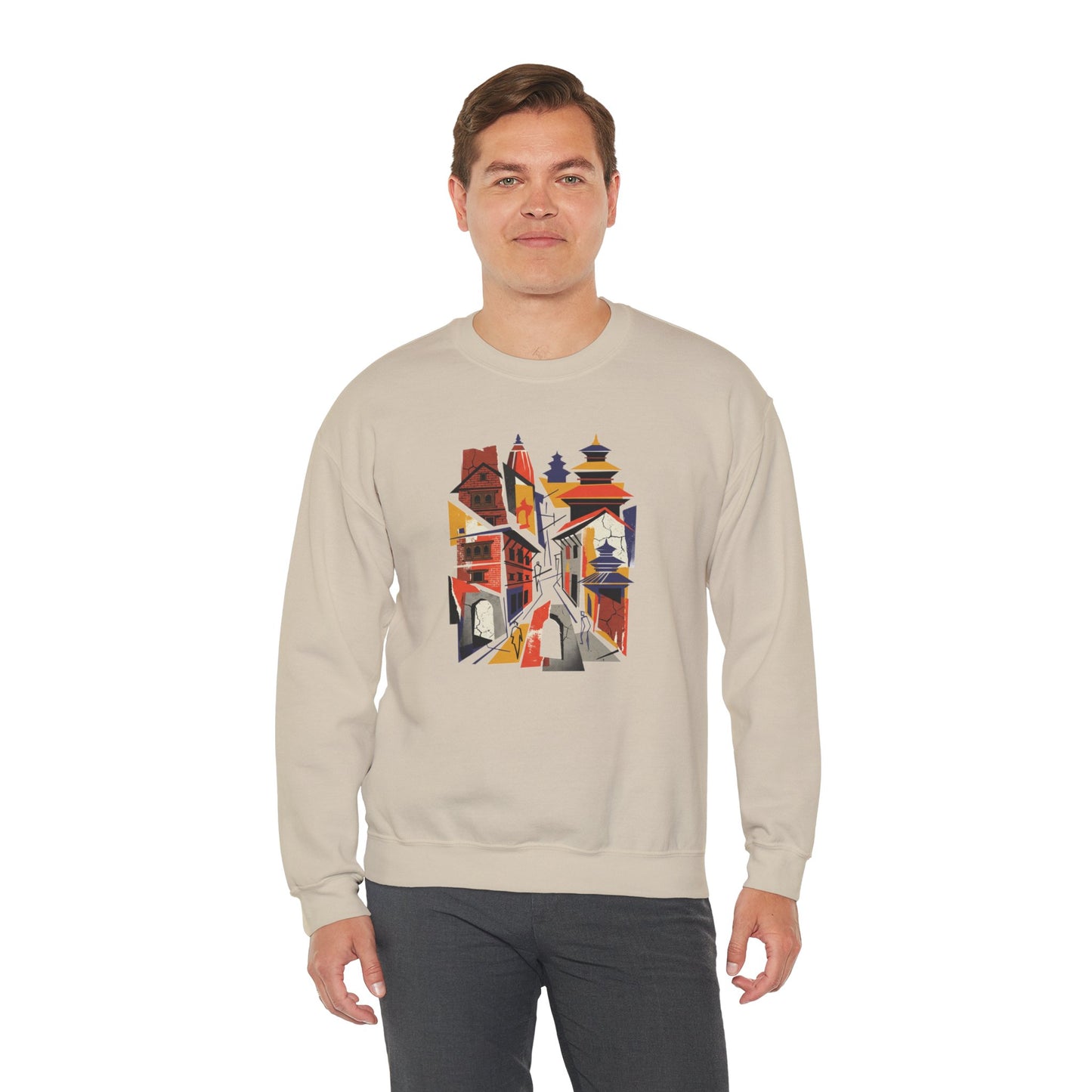 Crewneck Sweatshirt — Abstract Cityscape Graphic (Colorful Architectural Illustration)