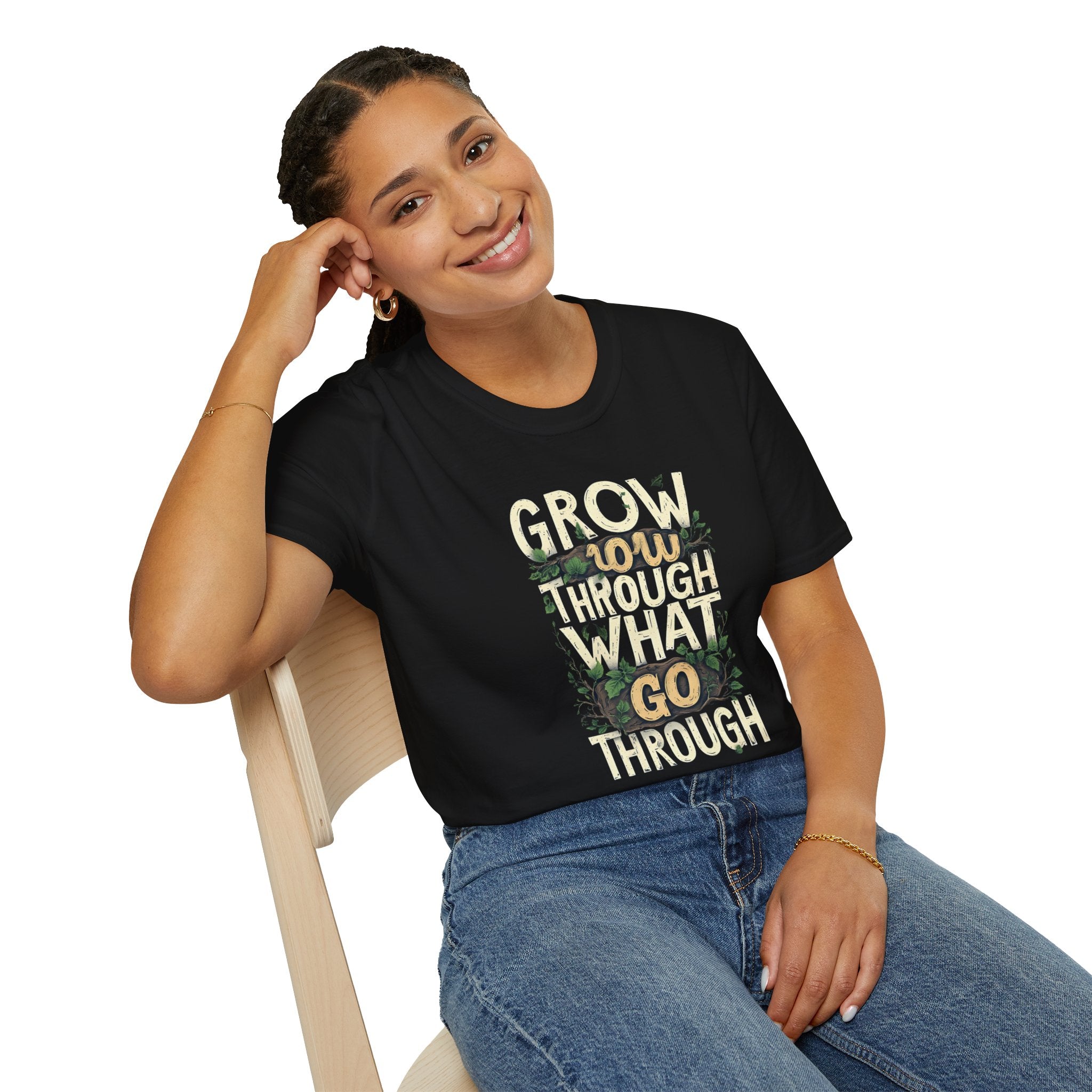 T-Shirt — Floral 'Grow Slow, Go Through' Inspirational Graphic Tee