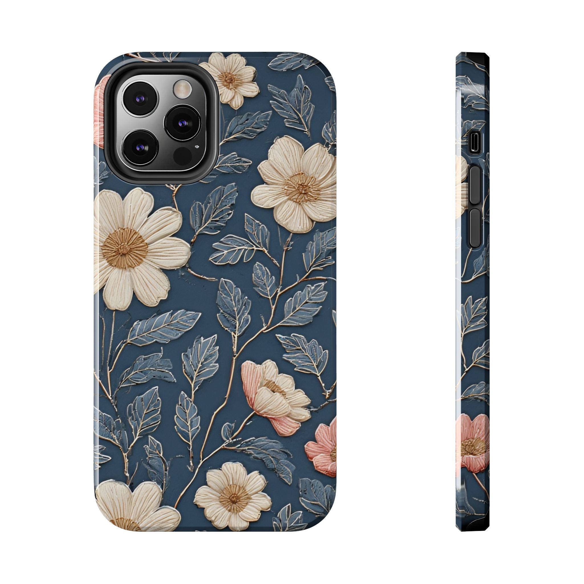 Floral Tough Phone Case — Vintage Blue Daisy Protective Cover