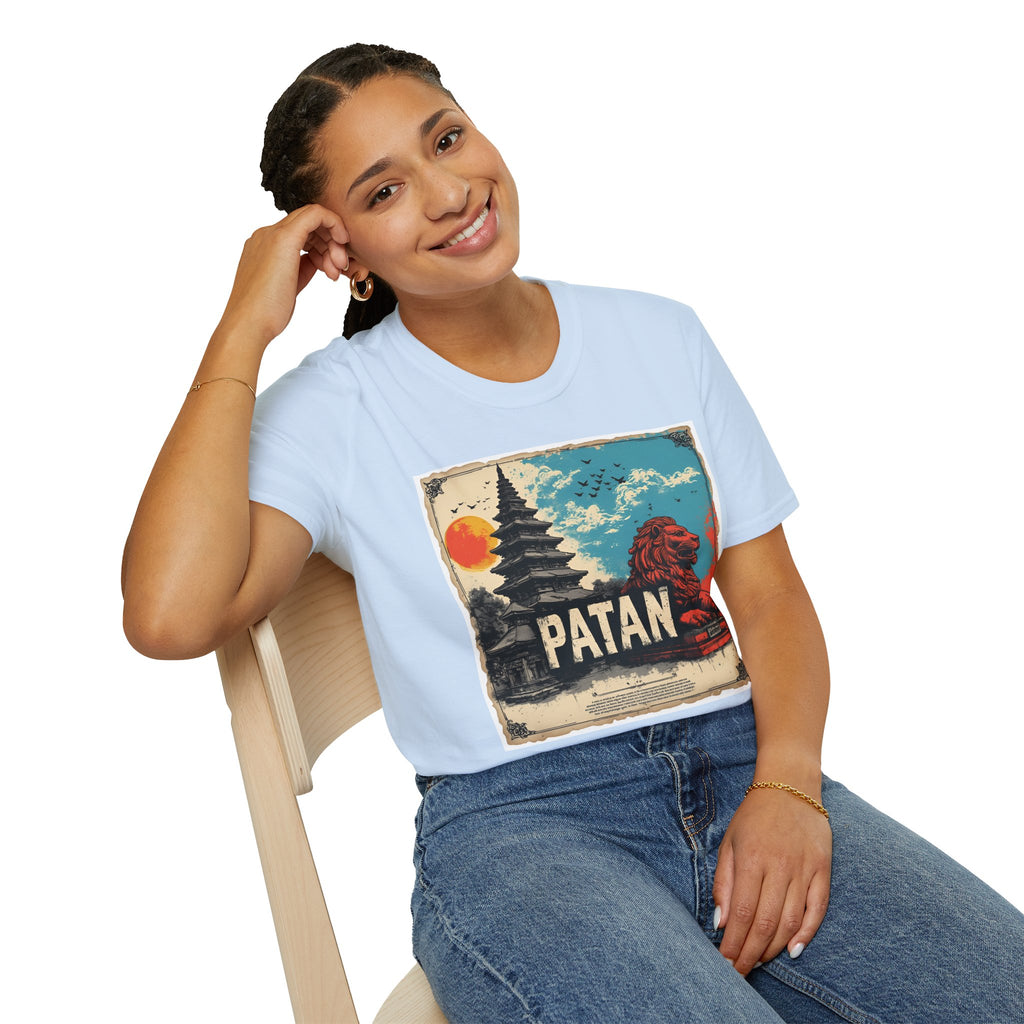 Patan City T-Shirt – Temple & Lion Graphic Tee, Nepali Cultural Heritage Design