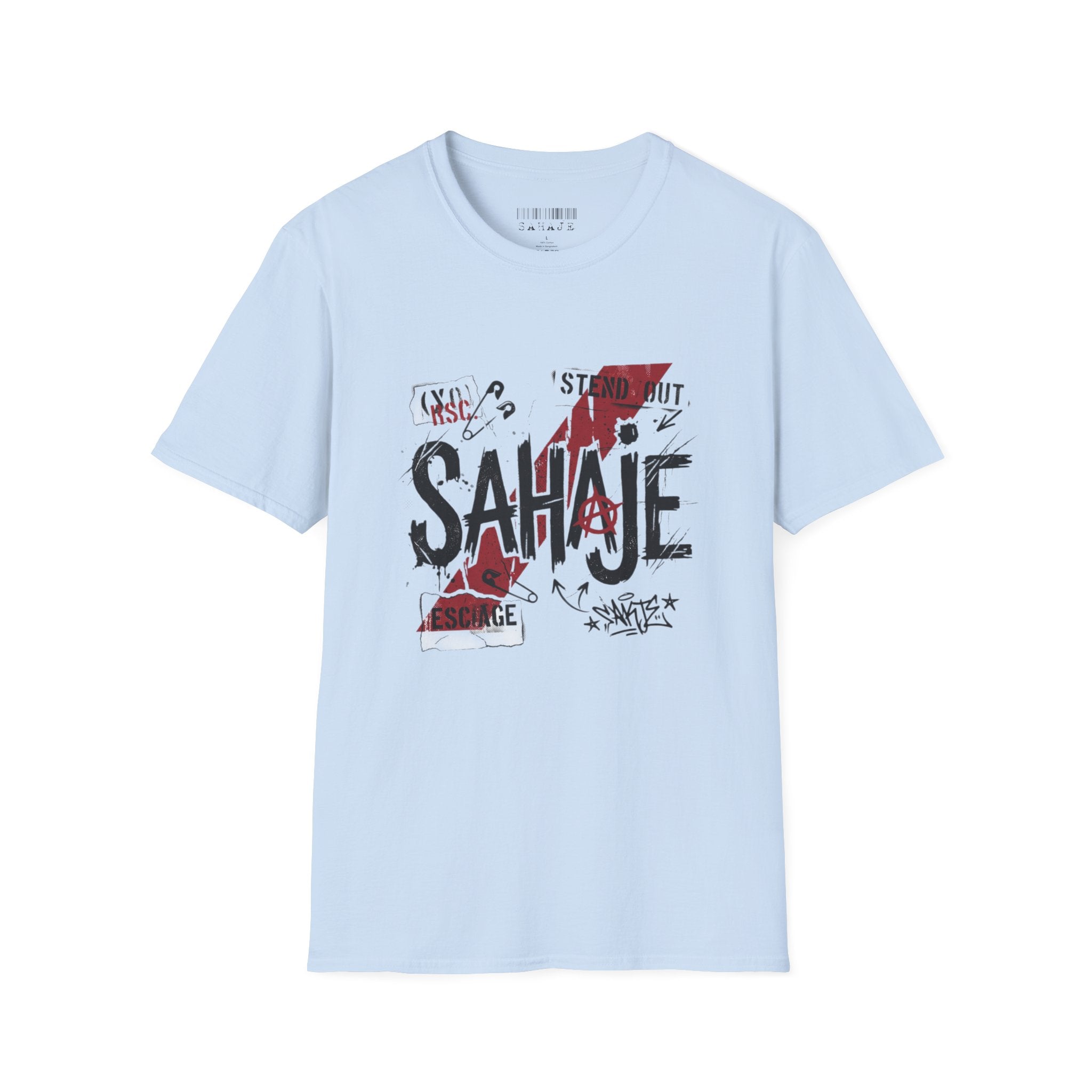 Sahajé Graphic T-Shirt — Bold Streetwear Tee with Red Slash Design