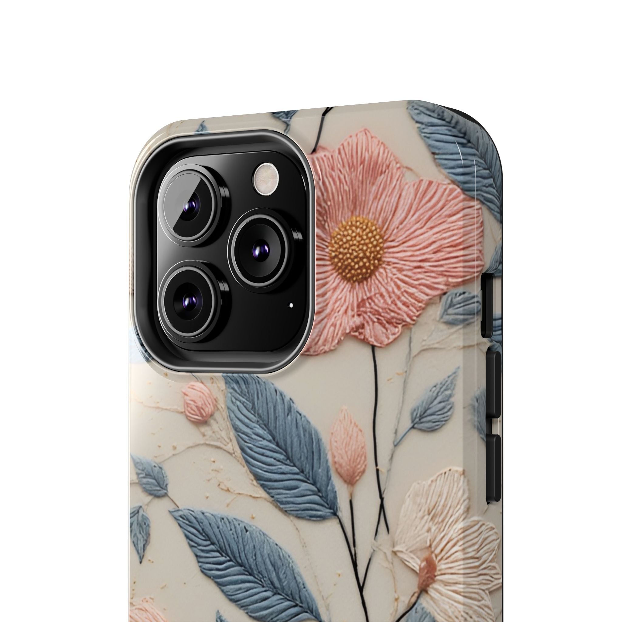 Floral Embroidered Tough Phone Case — Pink Blossom Protective Phone Cover