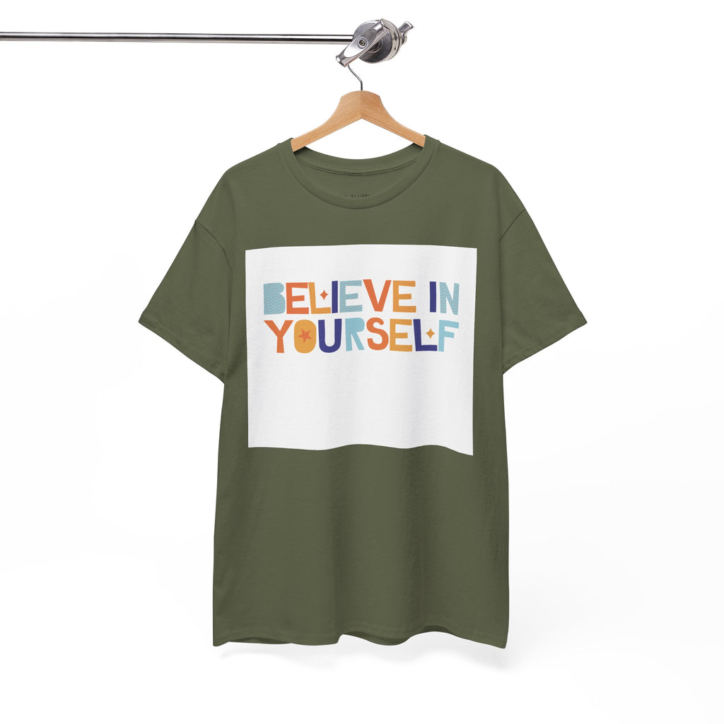 T-Shirt — "Believe in Yourself" Colorful Retro Motivational Tee