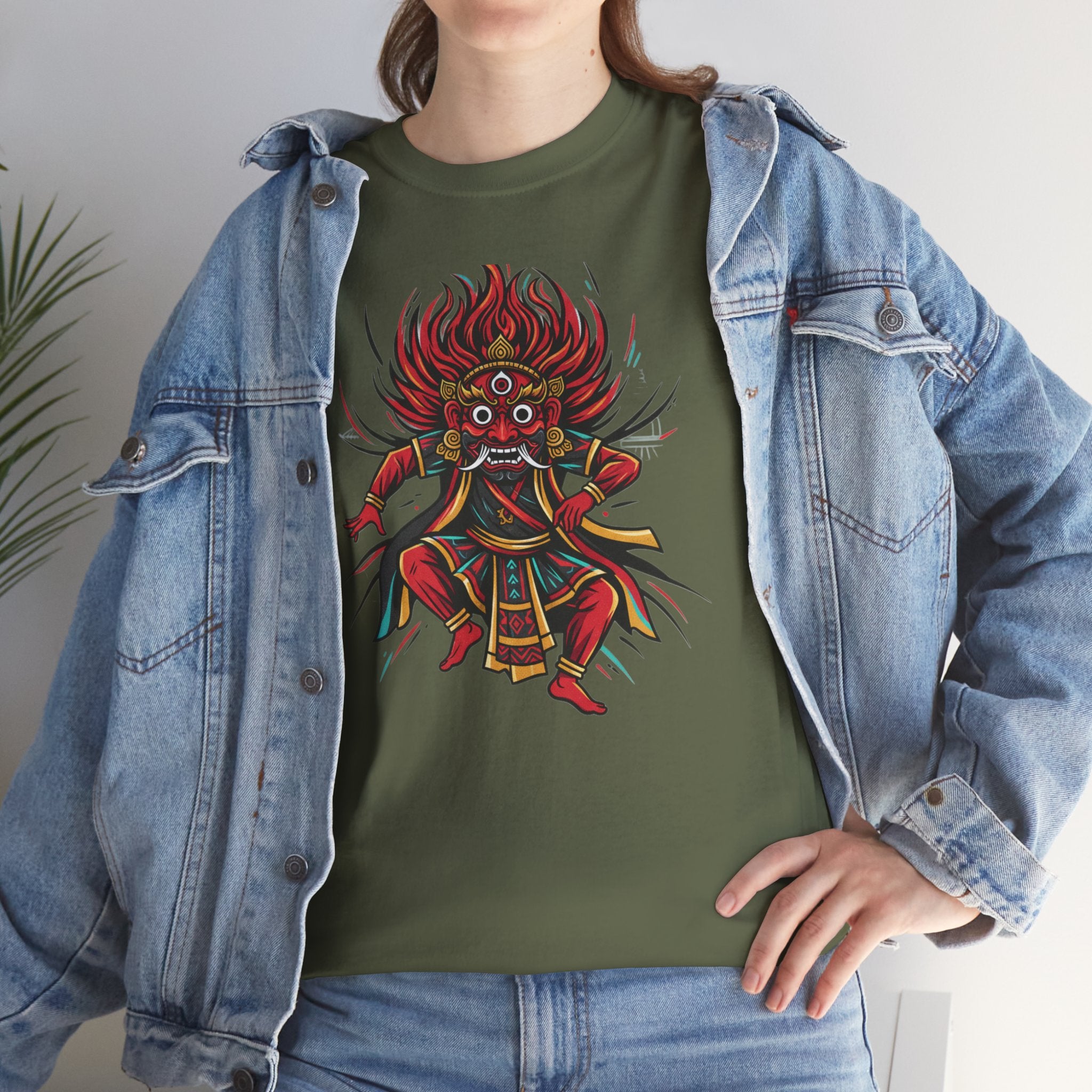 T-Shirt — Fierce Red Oni Demon Graphic Tee (Mythic Japanese Mask Design)