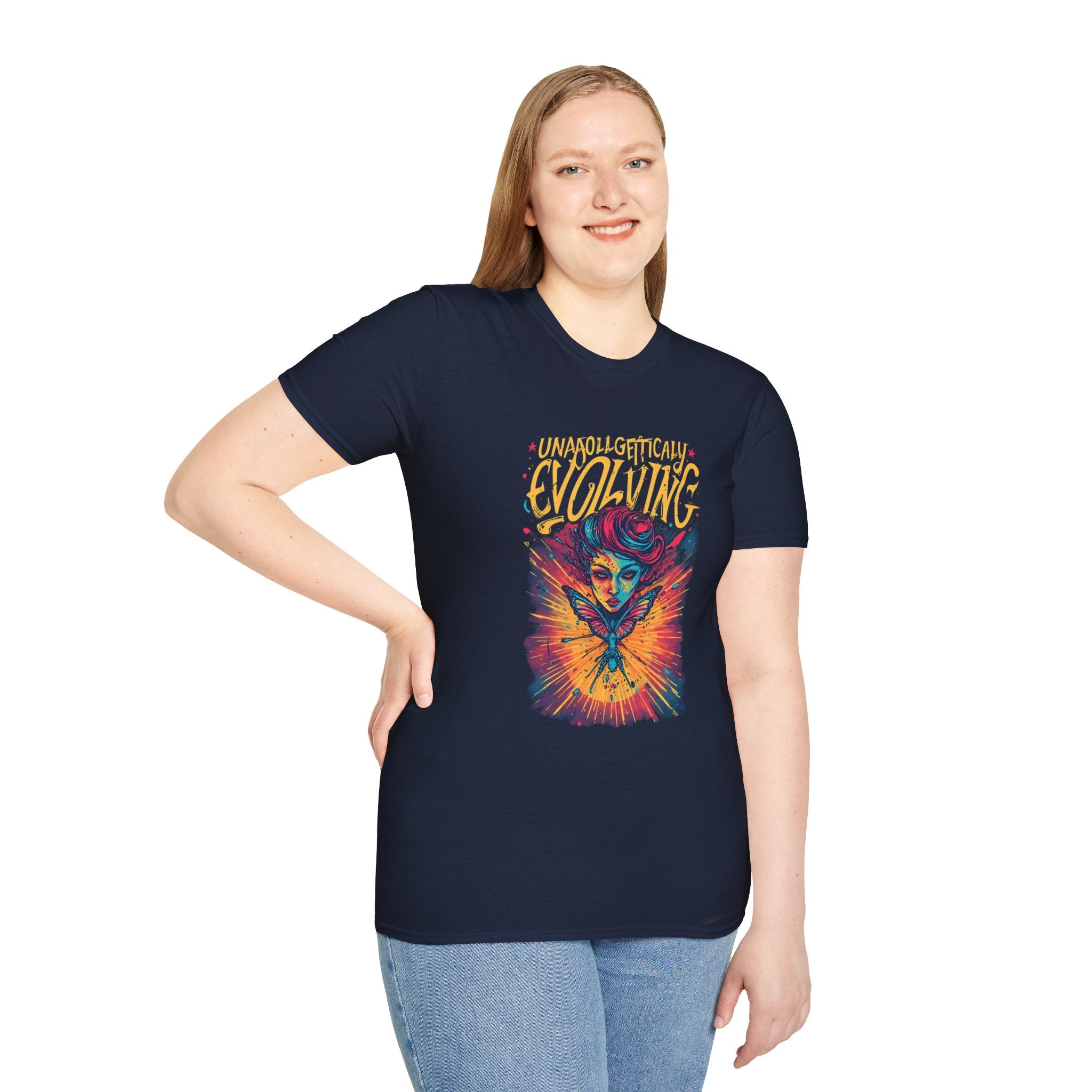 Evolving Butterfly Graphic T-Shirt — "Unapologetically Evolving" Vibrant Psychedelic Tee