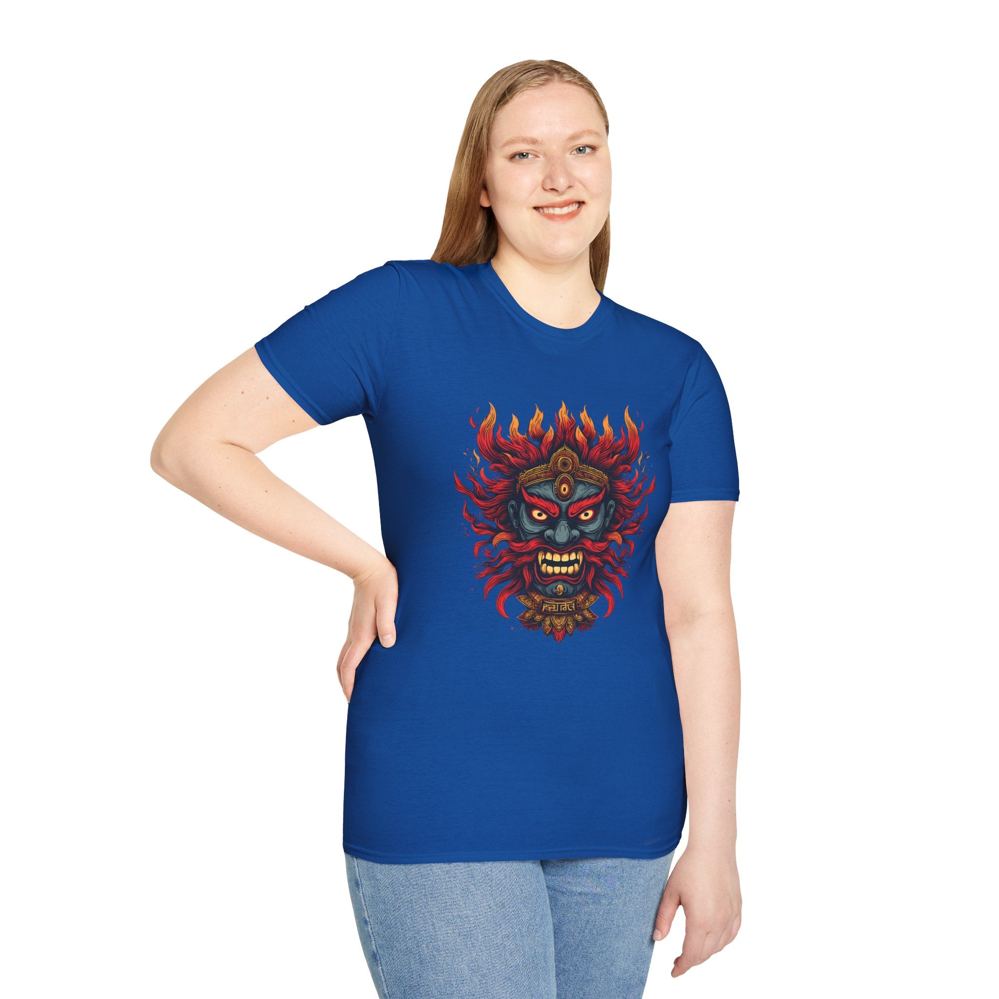 Flaming Demon Mask T-Shirt — Fierce Tattoo-Style Graphic Tee