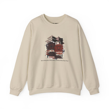 Crewneck Sweatshirt — Cozy Vintage Cabin Illustration with Quote