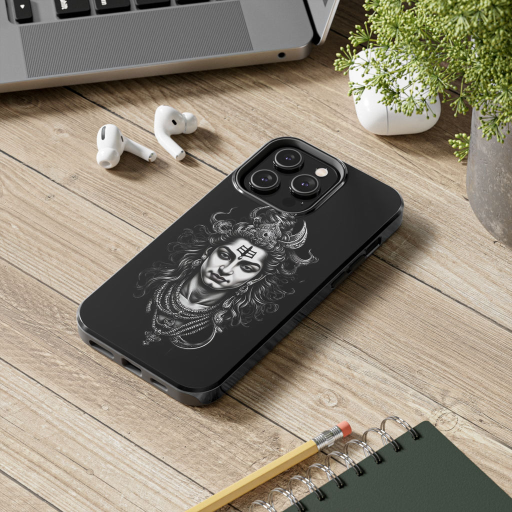 Phone Case — Intricate Lord Shiva Illustration on Black Tough Case