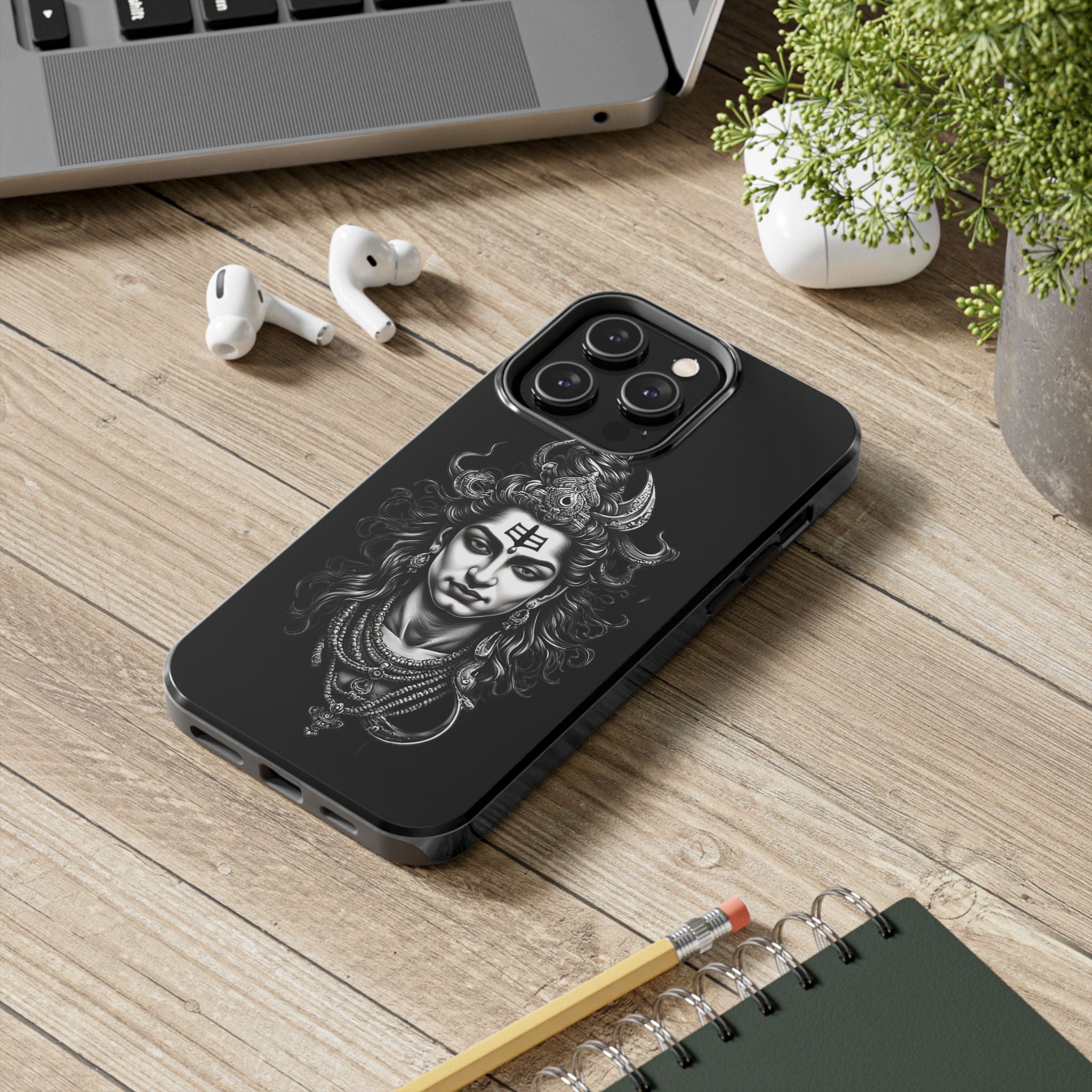 Phone Case — Intricate Lord Shiva Illustration on Black Tough Case