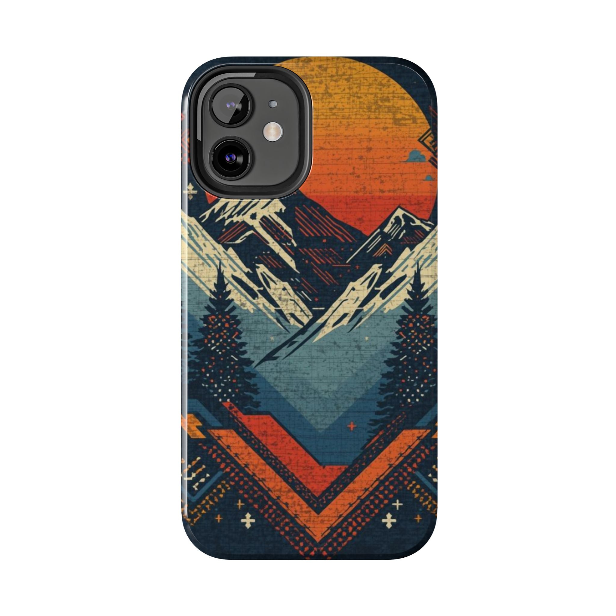 Tough Phone Case — Retro Mountain Sunset Design