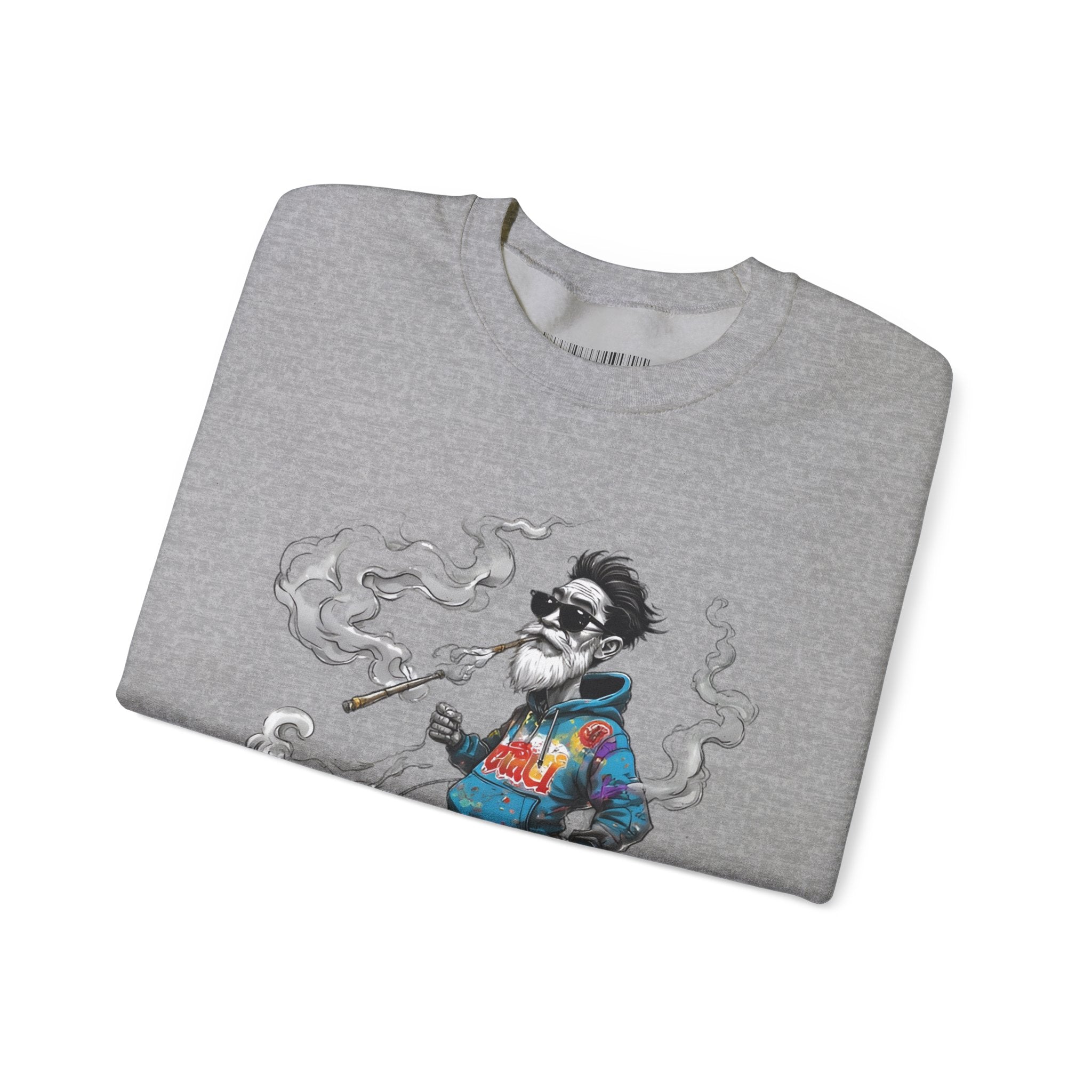 Crewneck Sweatshirt - Retro Cool Grandpa Smoking Pipe Illustration