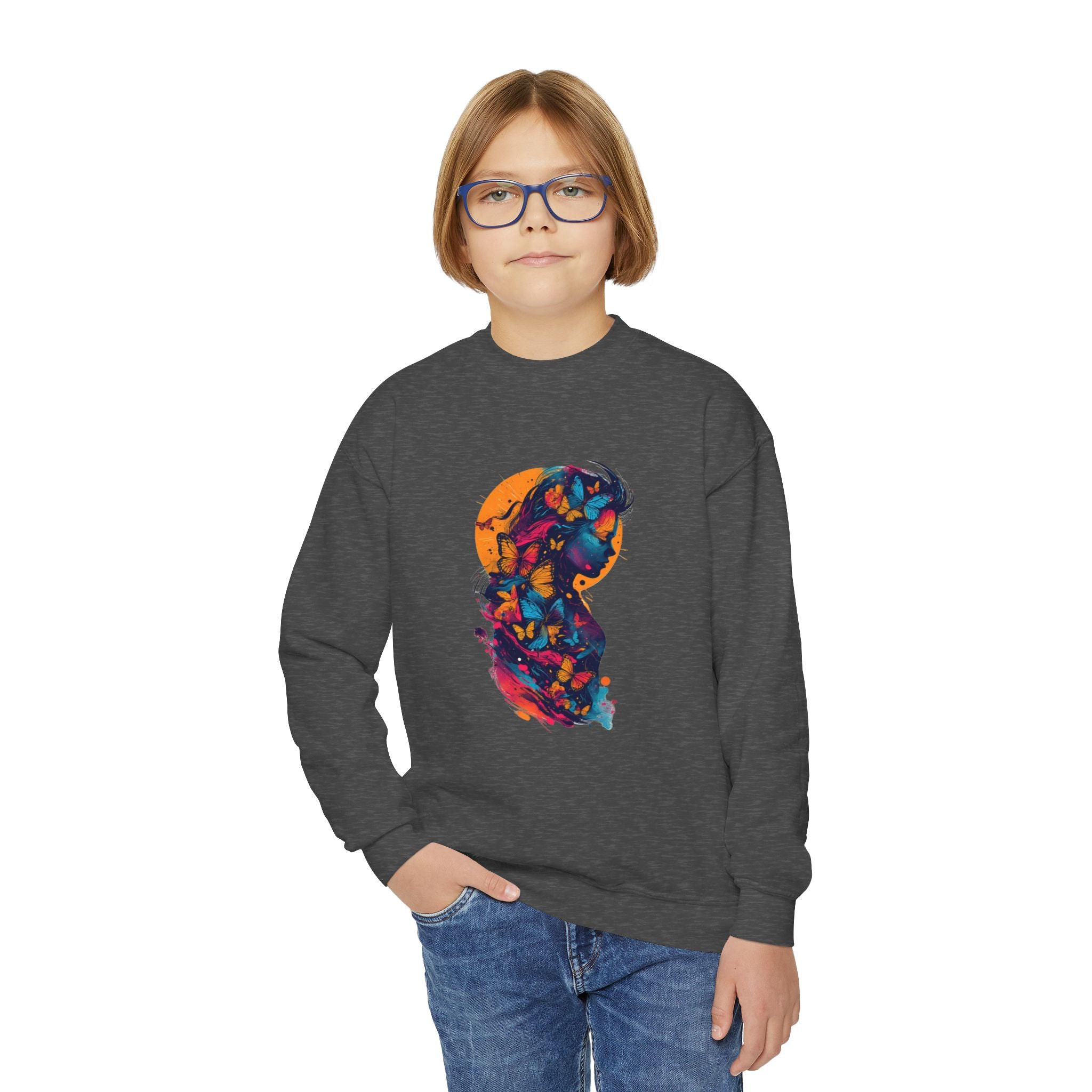 Youth Sweatshirt — Colorful Astronaut Silhouette Crewneck