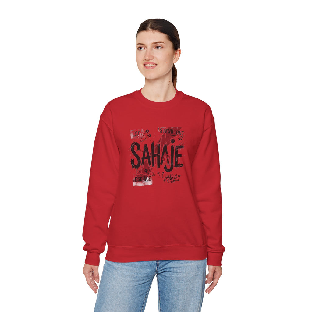 Crewneck Sweatshirt — 'Sahaje' Distressed Script Graphic