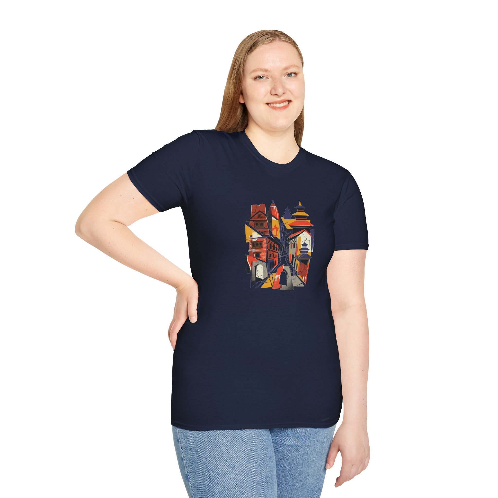 Cityscape Art Tee — Abstract Urban Alley Illustration T-Shirt