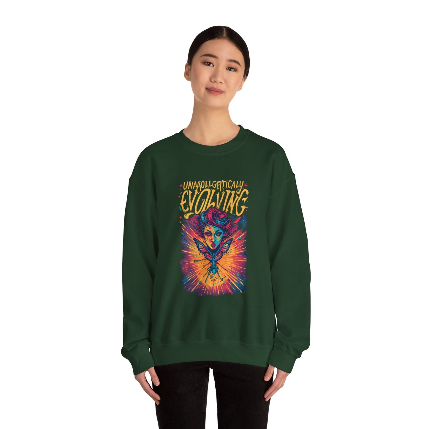 Evolving Butterfly Crewneck Sweatshirt — "Unafraid, Authentically Evolving" Inspirational Pullover