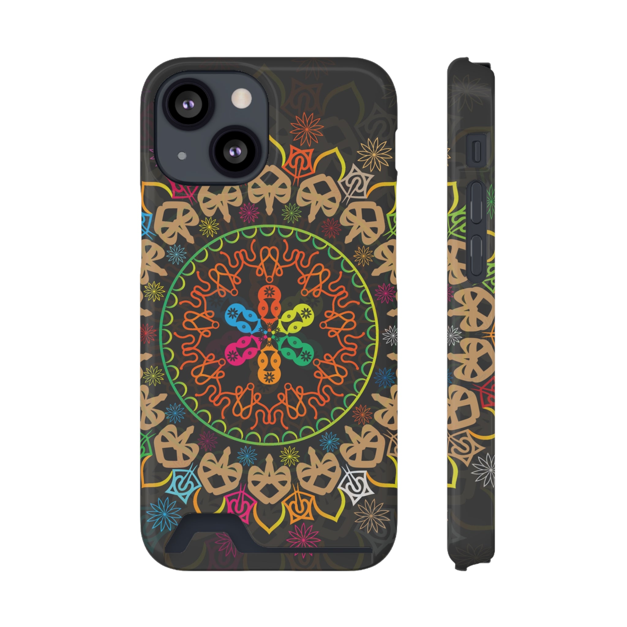 Colorful Mandala Phone Case with Card Holder, Bohemian Phone Accessory, Gift for Him/Her, Vibrant Smartphone Case, Artistic Phone Cover