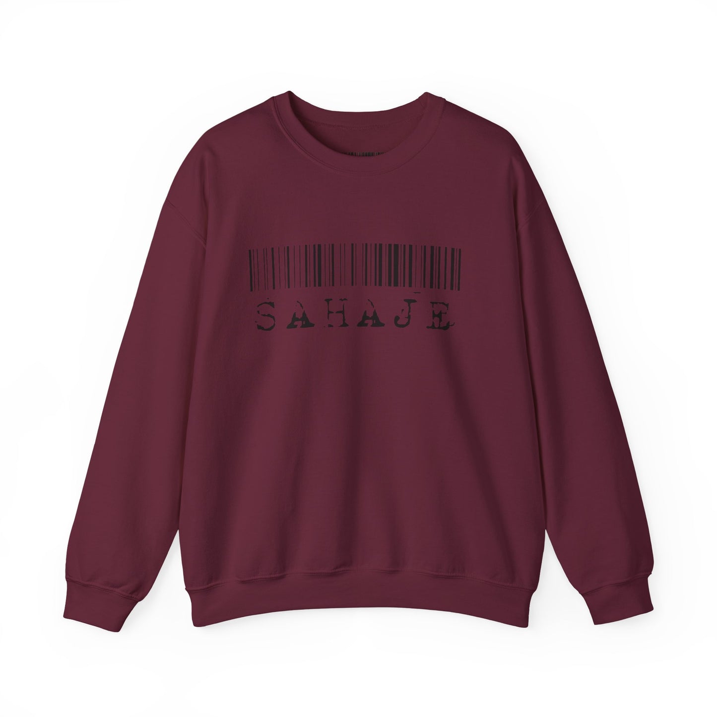 Sahaje Barcode Crewneck Sweatshirt — Minimalist White Graphic Pullover