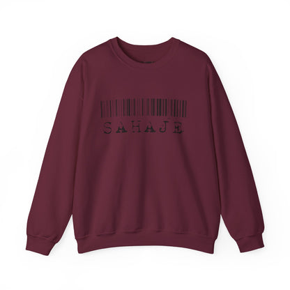 Sahaje Barcode Crewneck Sweatshirt — Minimalist White Graphic Pullover