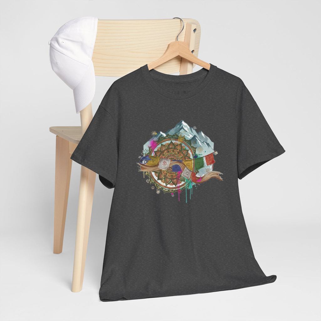 Adventure Compass Graphic Tee — Mountain, Globe & Flag Illustration