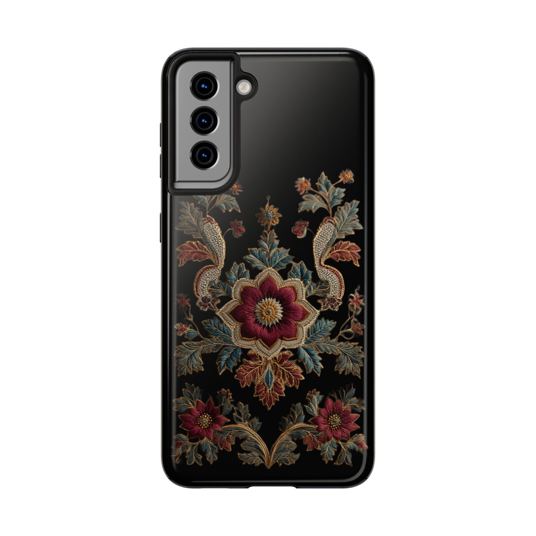 Floral Embroidered Tough Phone Case — Vintage Boho Protective Cover