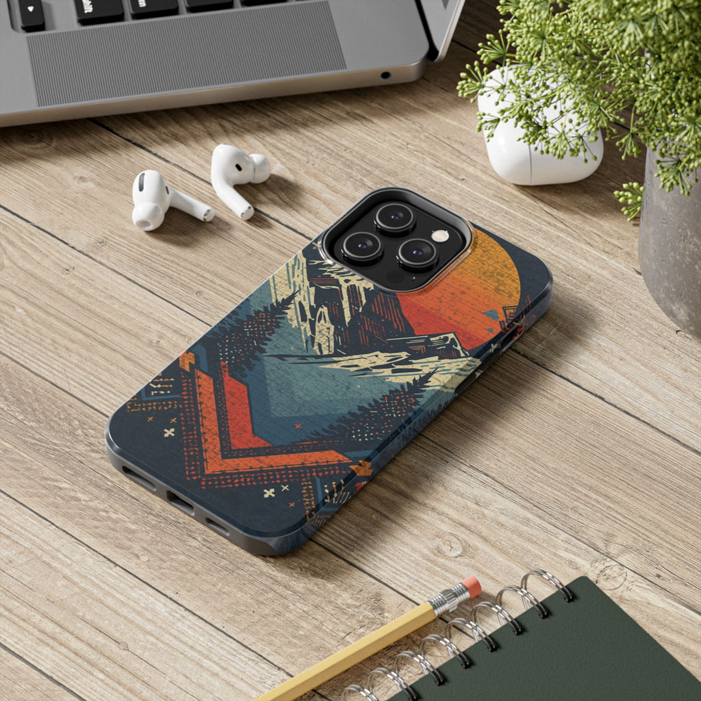 Tough Phone Case — Retro Mountain Sunset Design