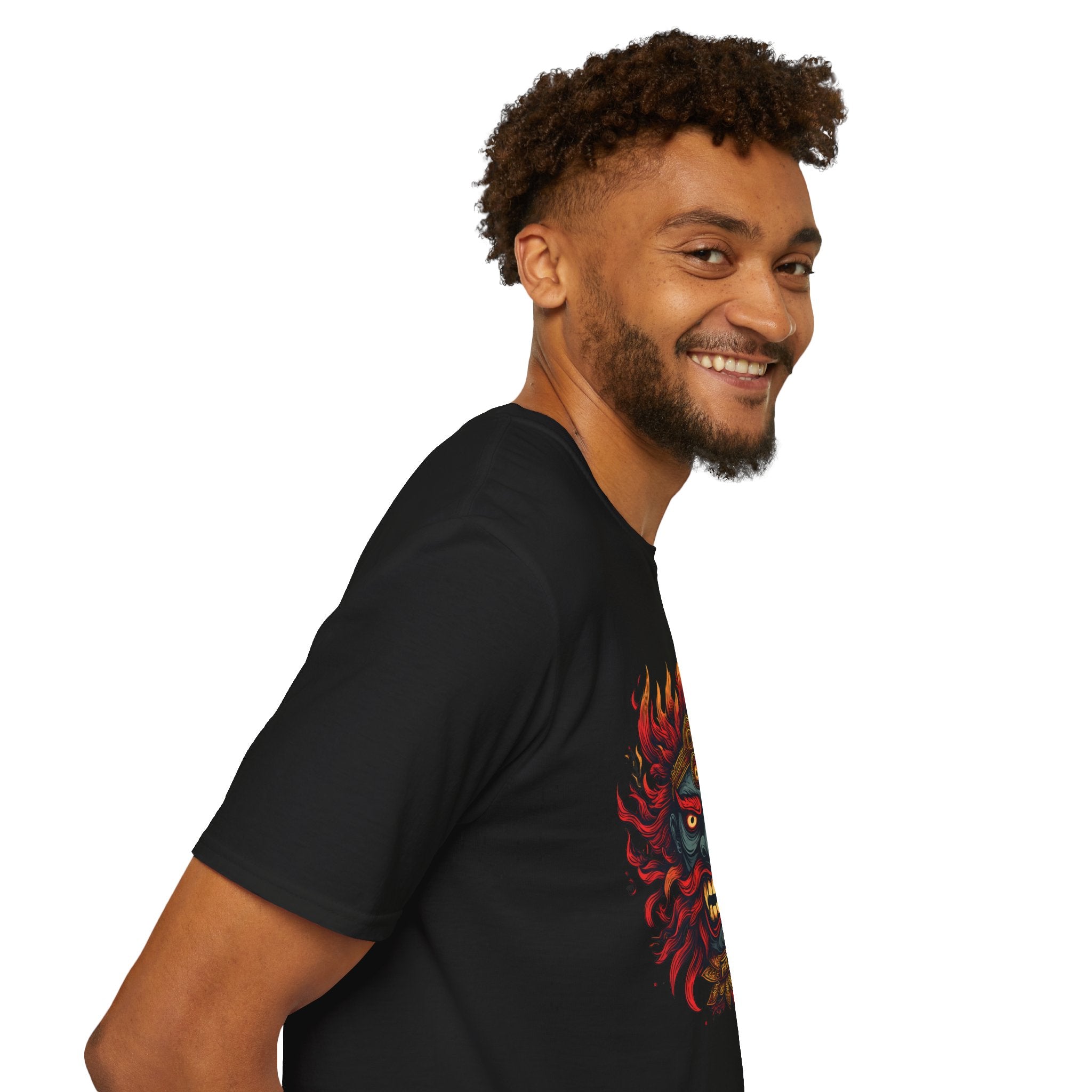 Flaming Demon Mask T-Shirt — Fierce Tattoo-Style Graphic Tee
